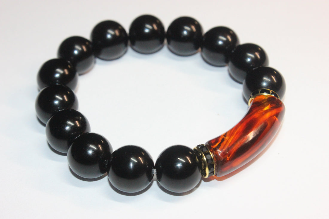 Black & Topaz/Gold Beaded Bracelet