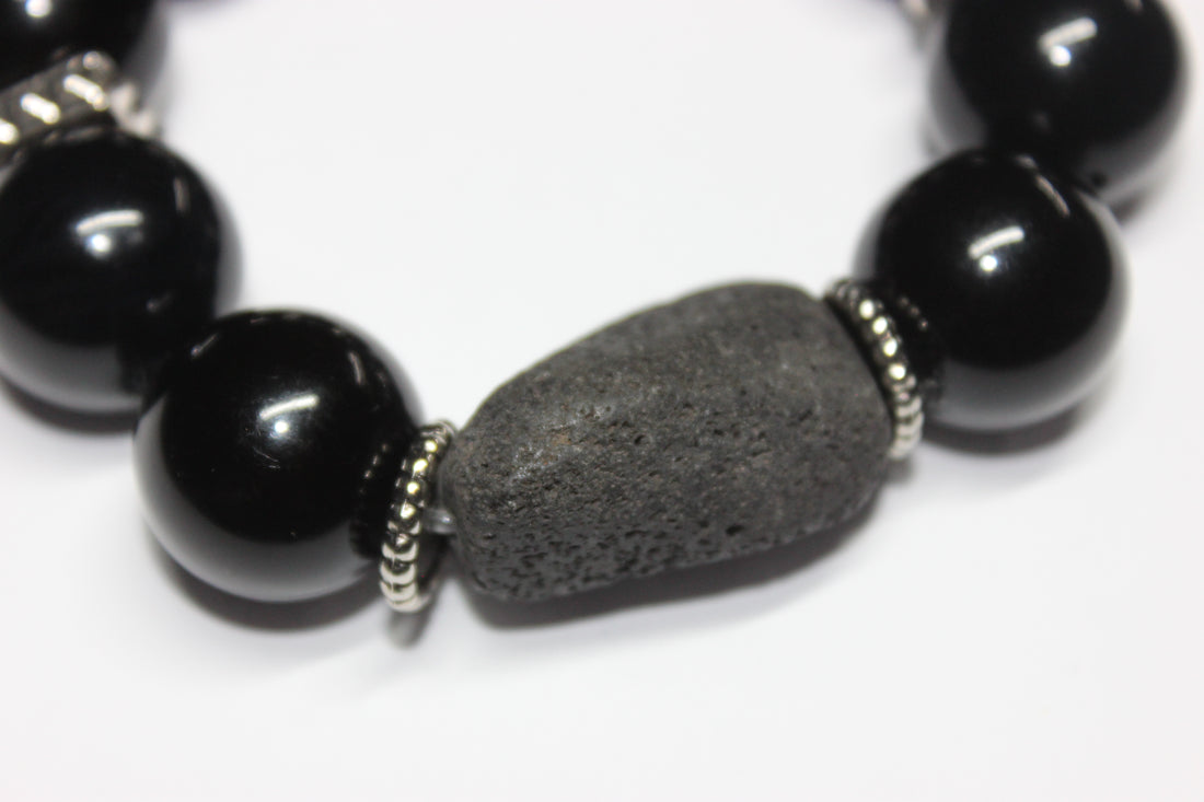Black & Silver Large Beaded Bracelet