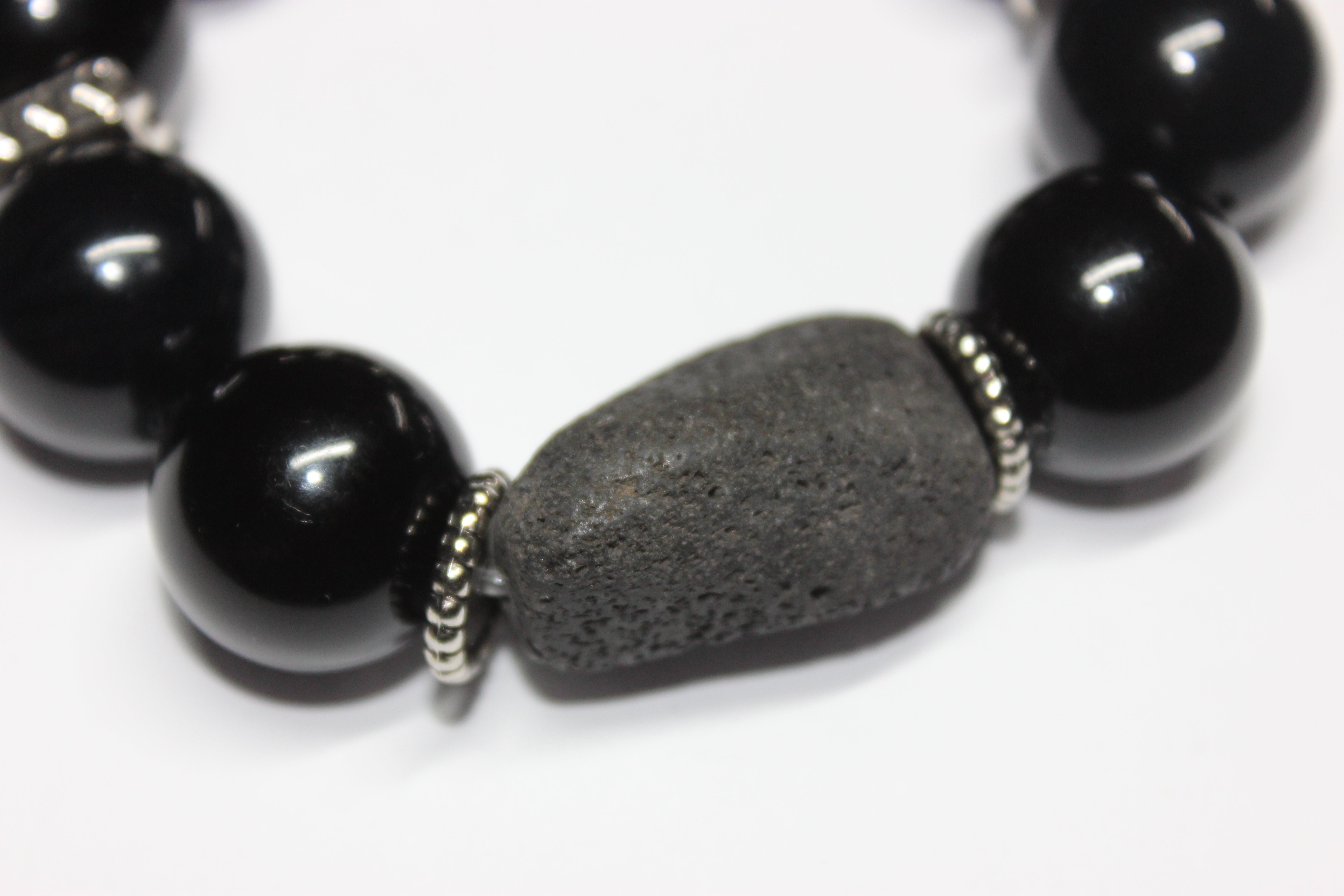 Black & Silver Large Beaded Bracelet