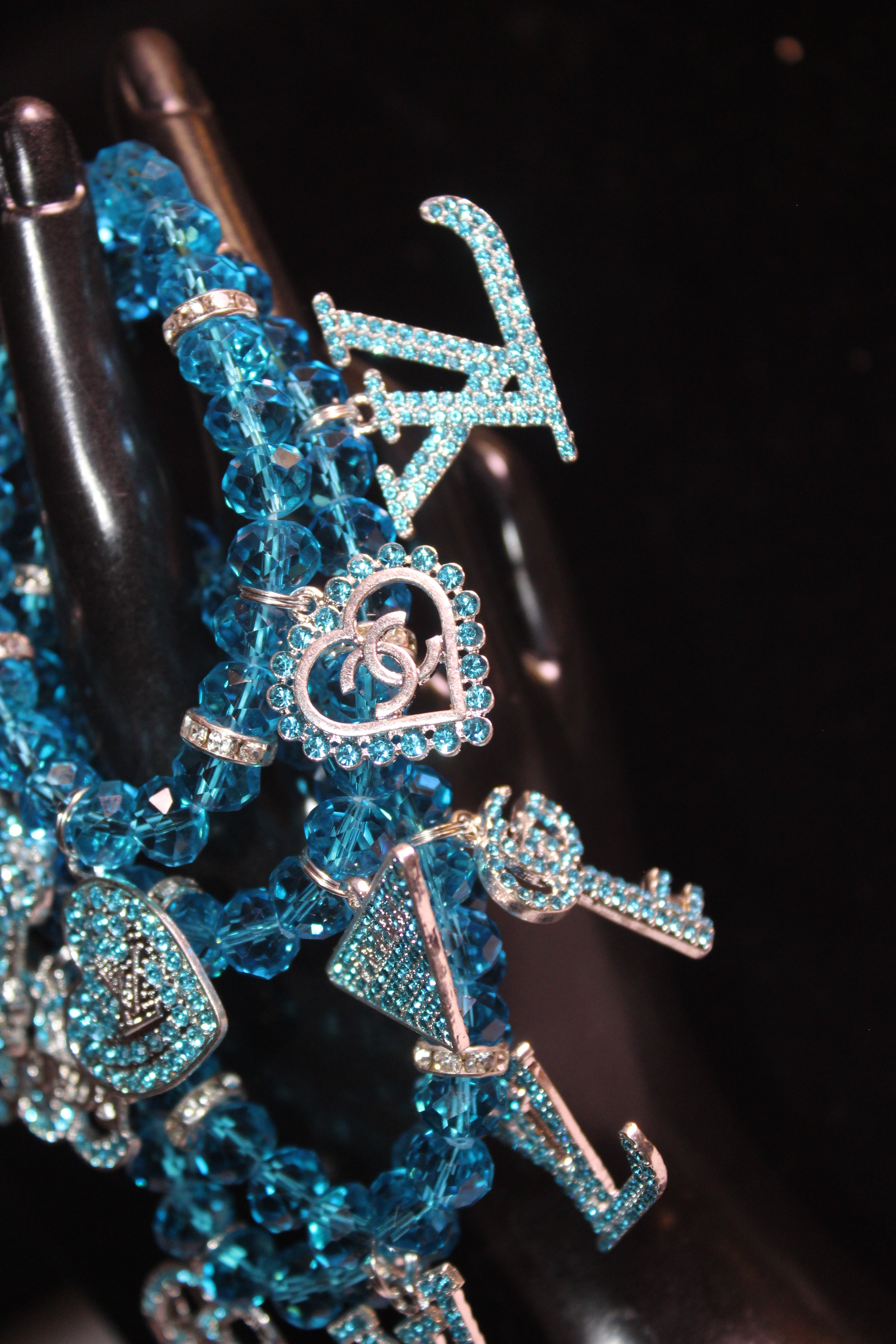 4 Piece Aquamarine Crystal Charm Bracelet Set