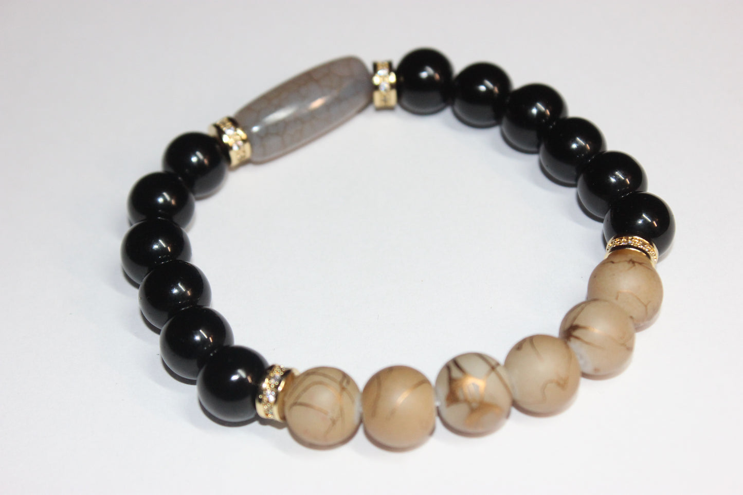 Black & Shades Of Brown with Gold Beaded Bracelet 10mm