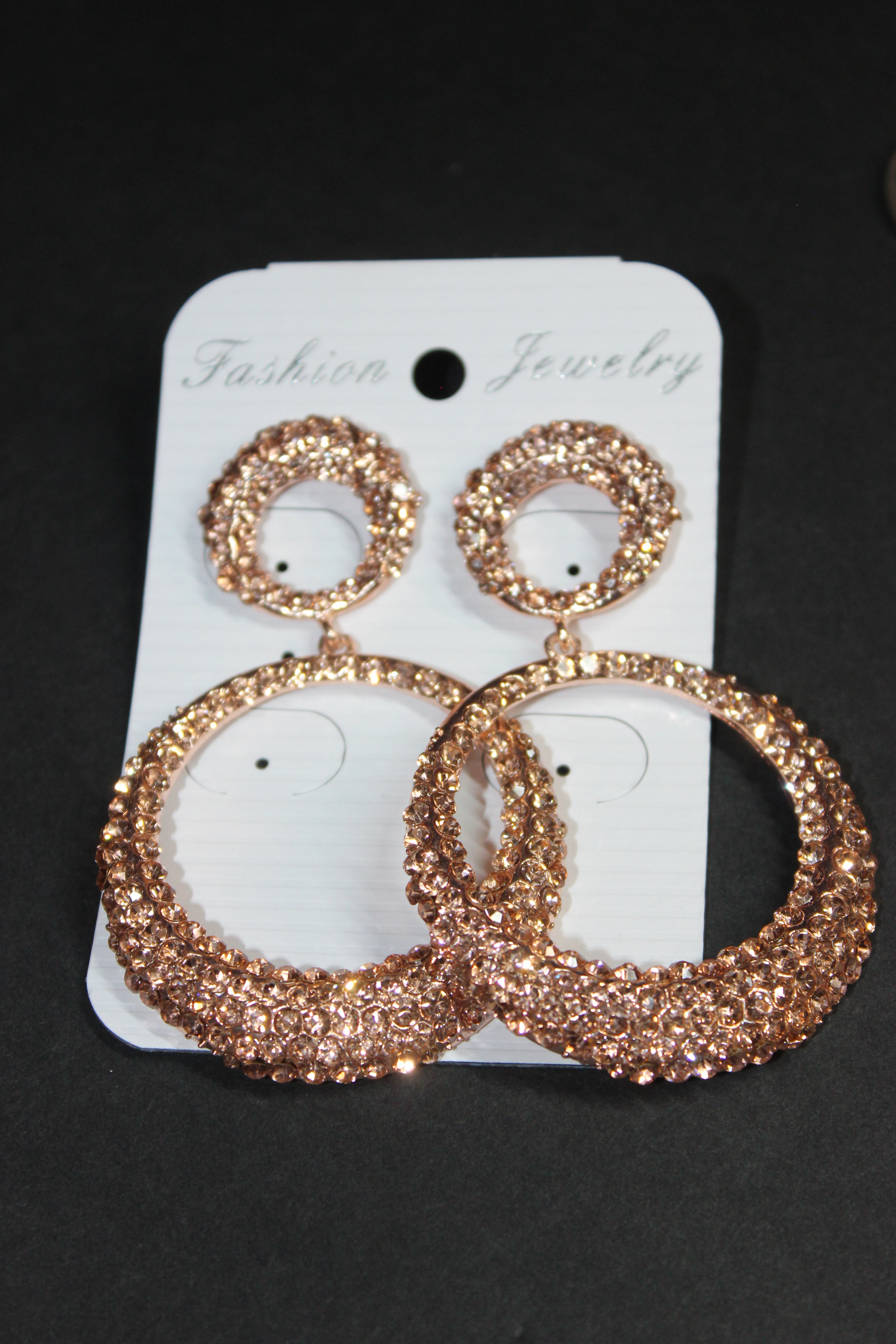 Rose Gold Rhinestone Hoop Earrings
