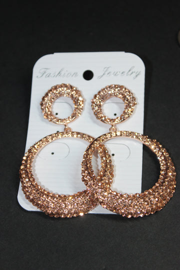 Rose Gold Rhinestone Hoop Earrings