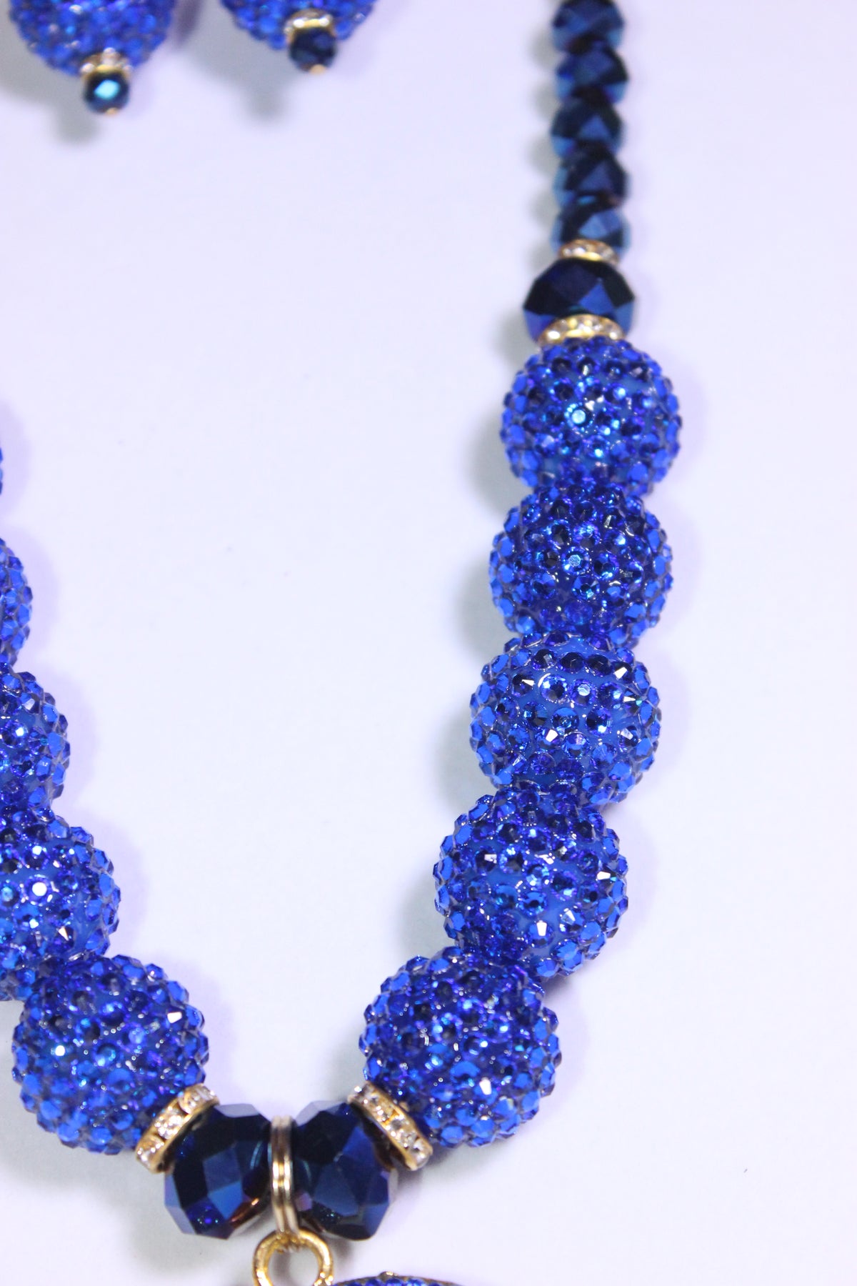 Royal Blue & Gold Rhinestone Charm Necklace Set with Earrings