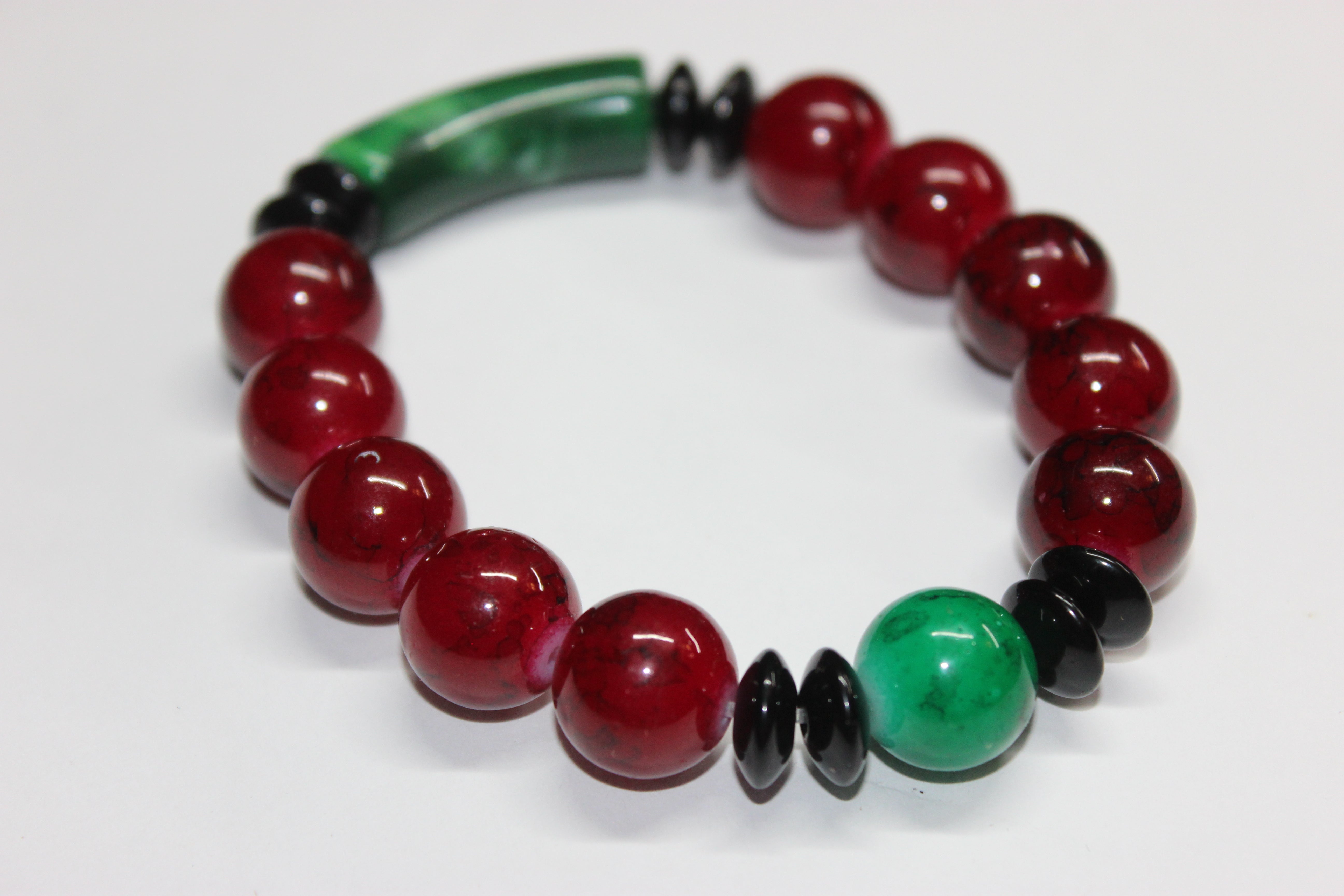 Red/Green/Black Beaded Bracelet