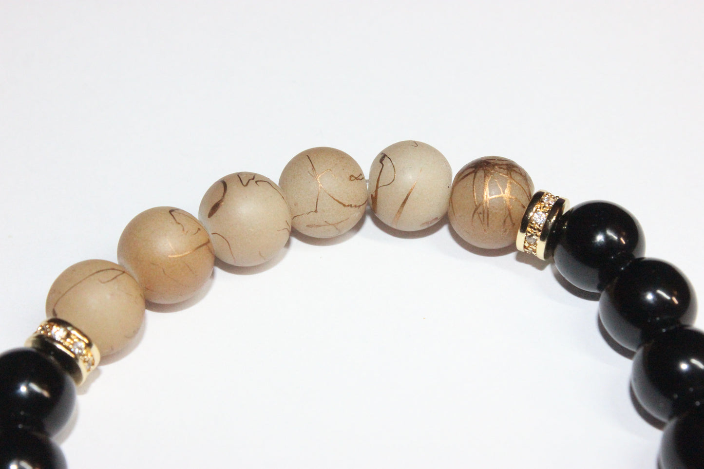 Black & Shades Of Brown with Gold Beaded Bracelet 10mm
