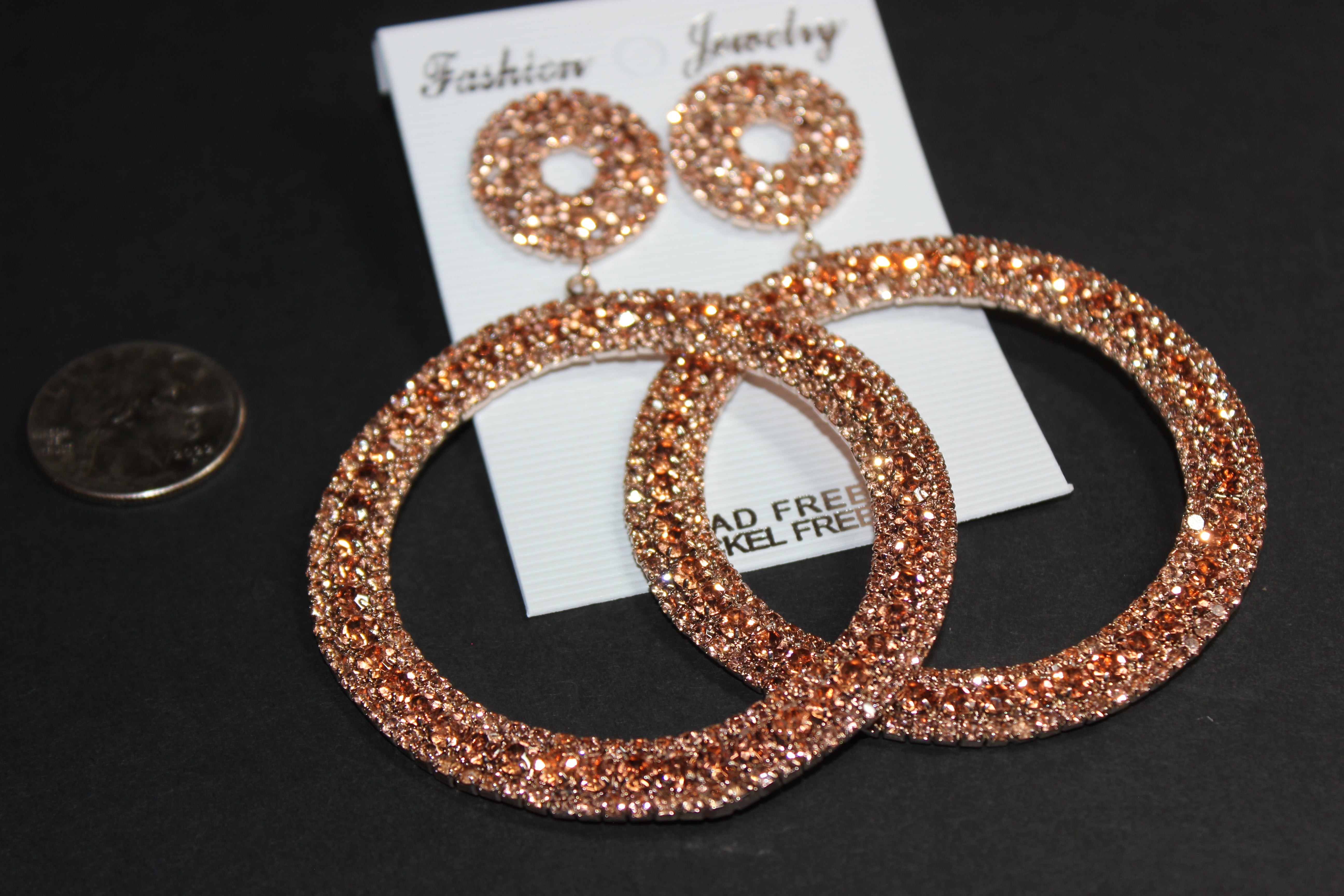 Rose Gold Rhinestone Hoop Earrings