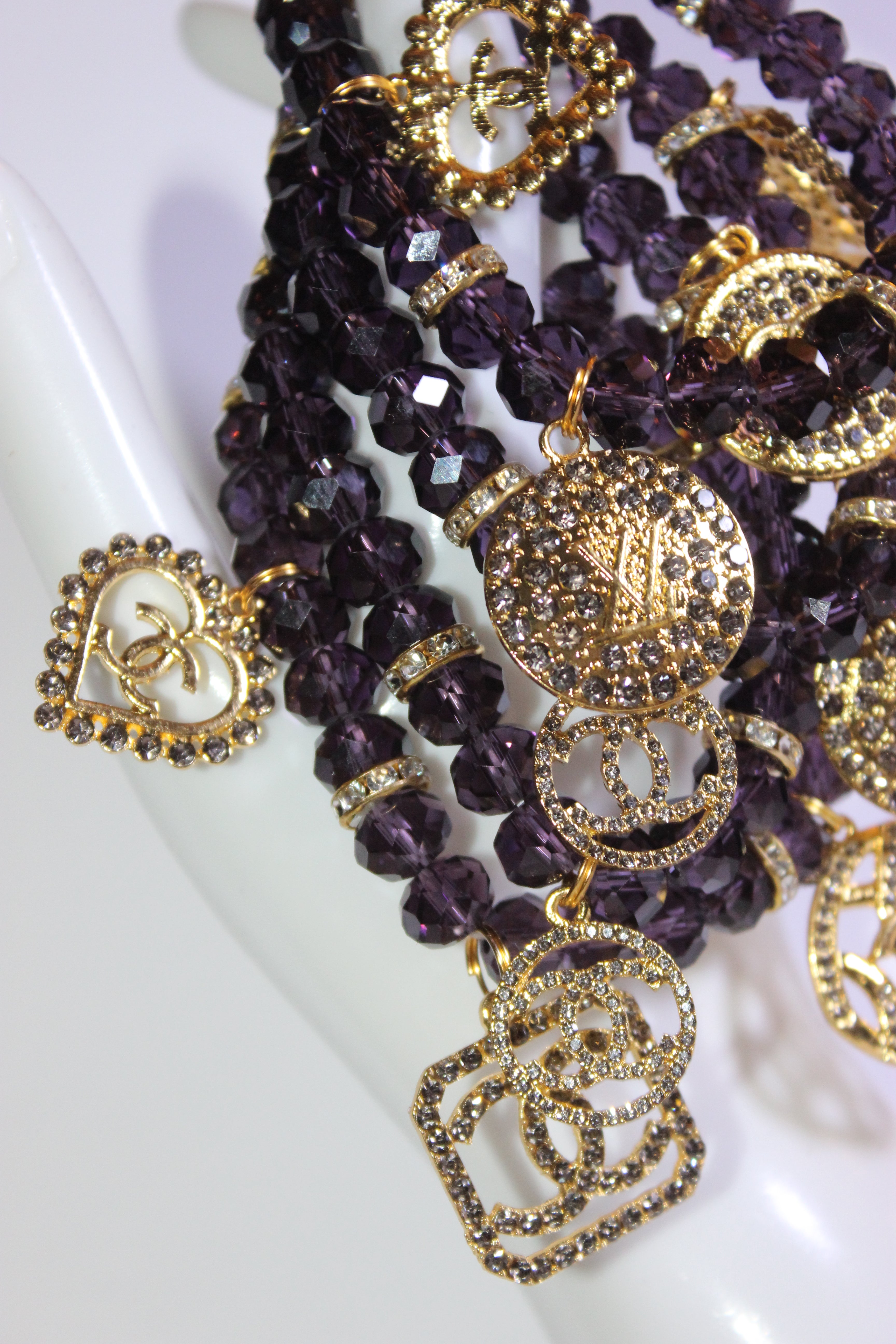 4 Piece Purple & Gold Crystal Charm Bracelet