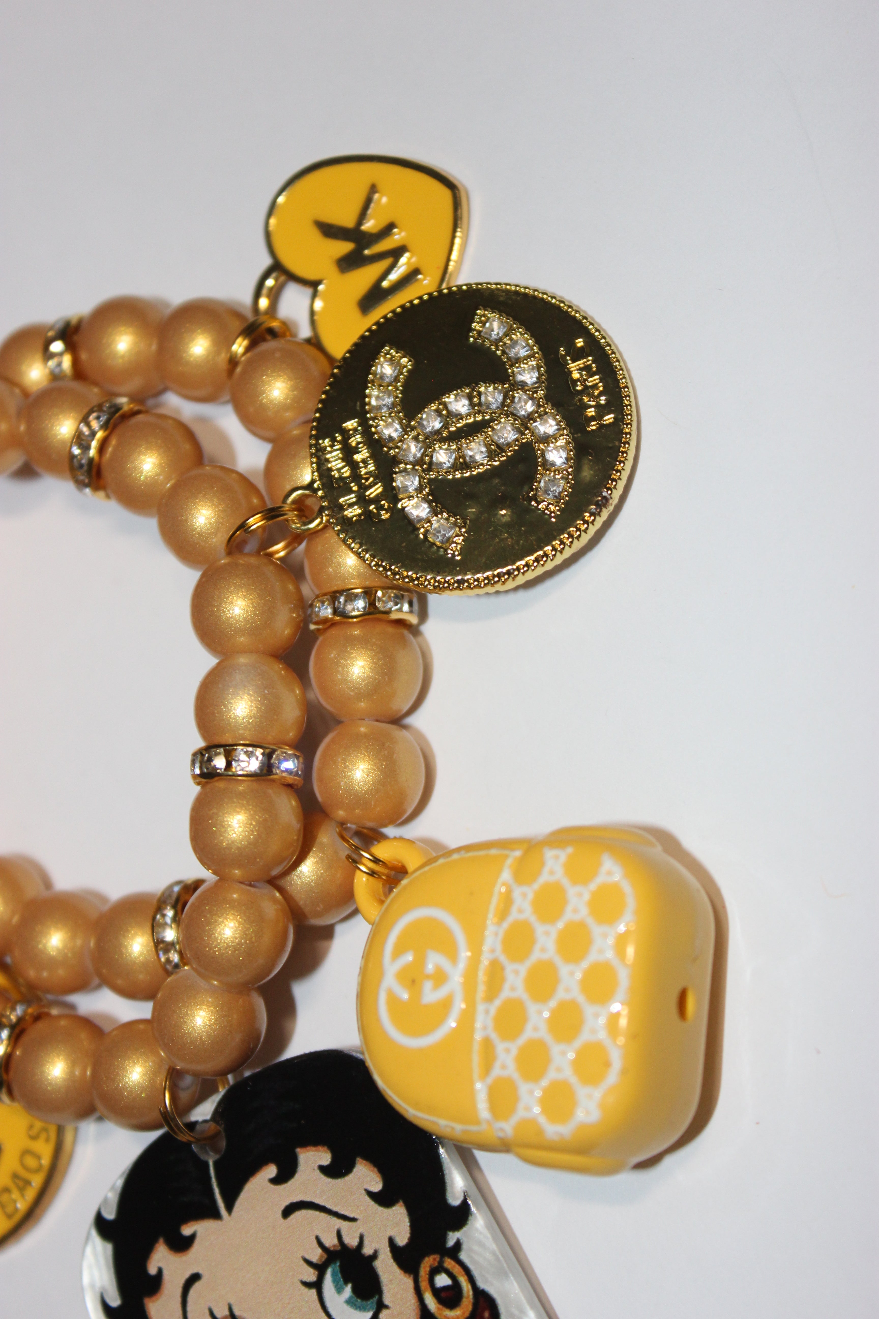 2 Piece Mustard & Gold Charm Bracelet Set