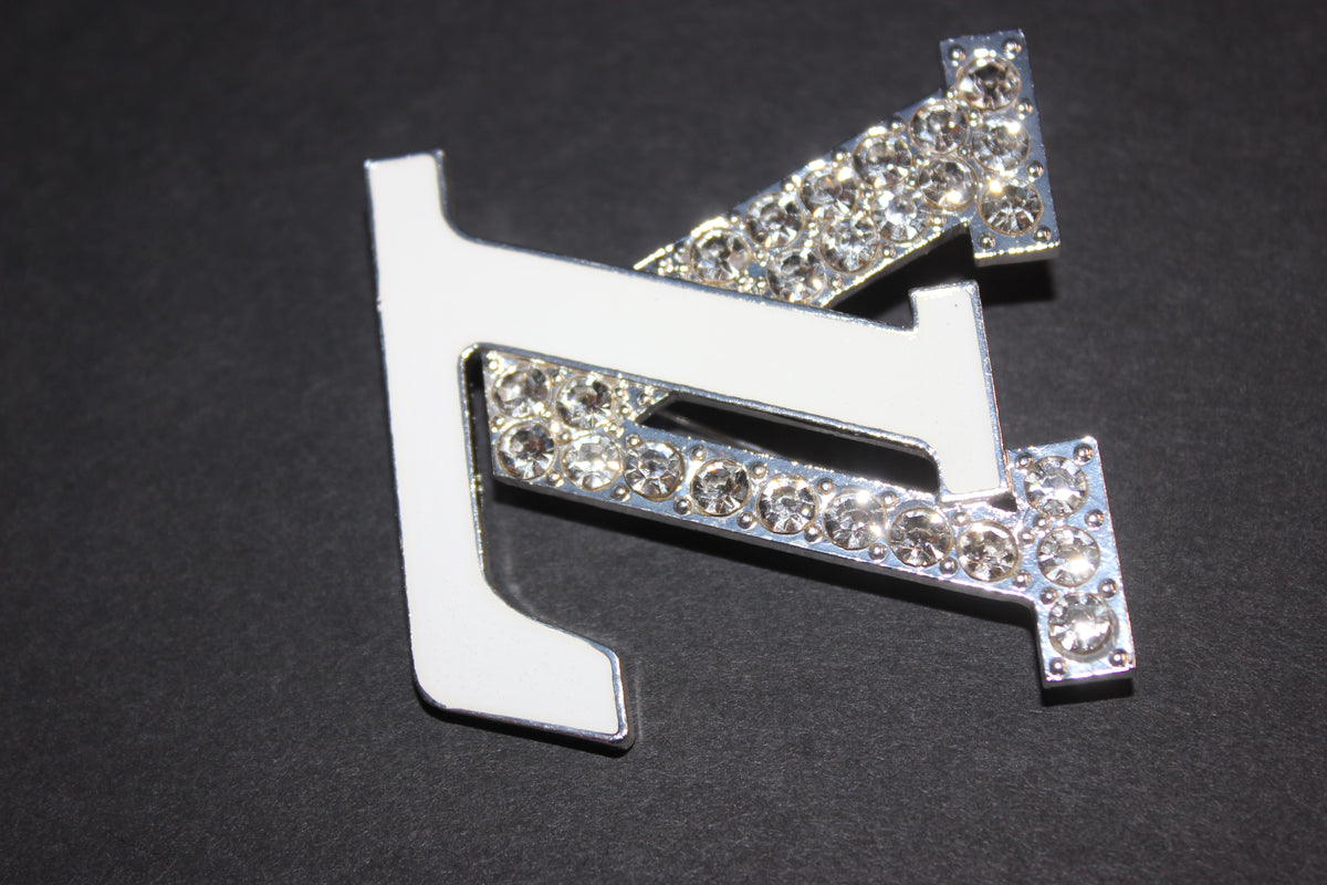 White & Silver Rhinestone Brooch Pin