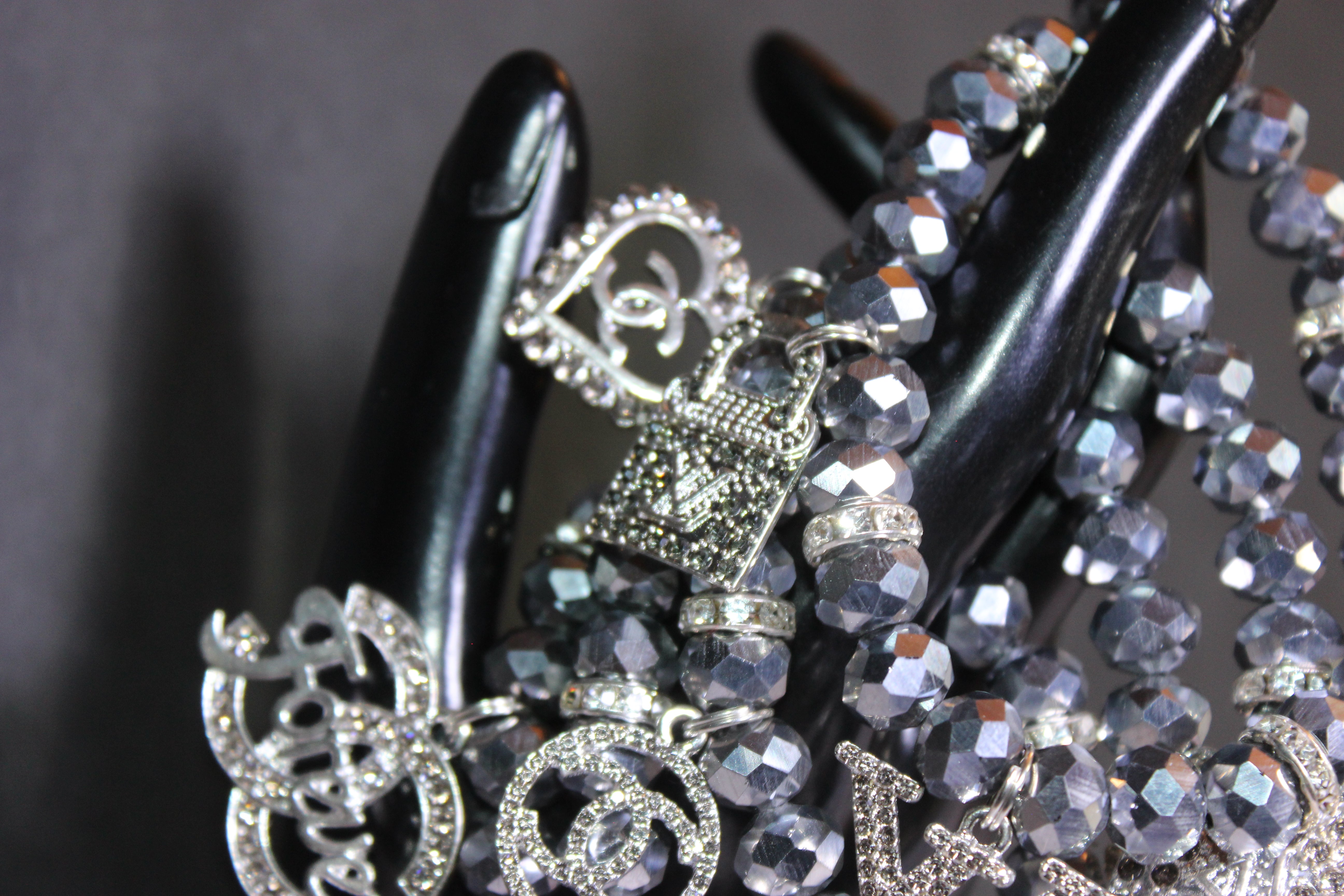4 Piece Silver Crystal Charm Bracelet Set