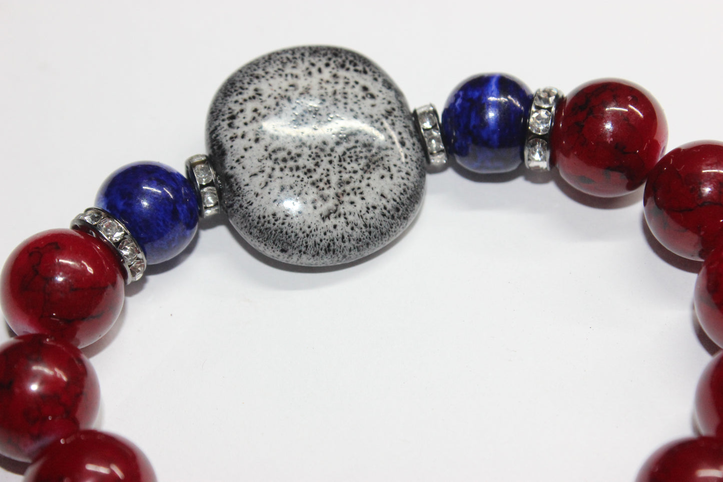 Red & Blue with Smooth Grey Ceramic Gemstone