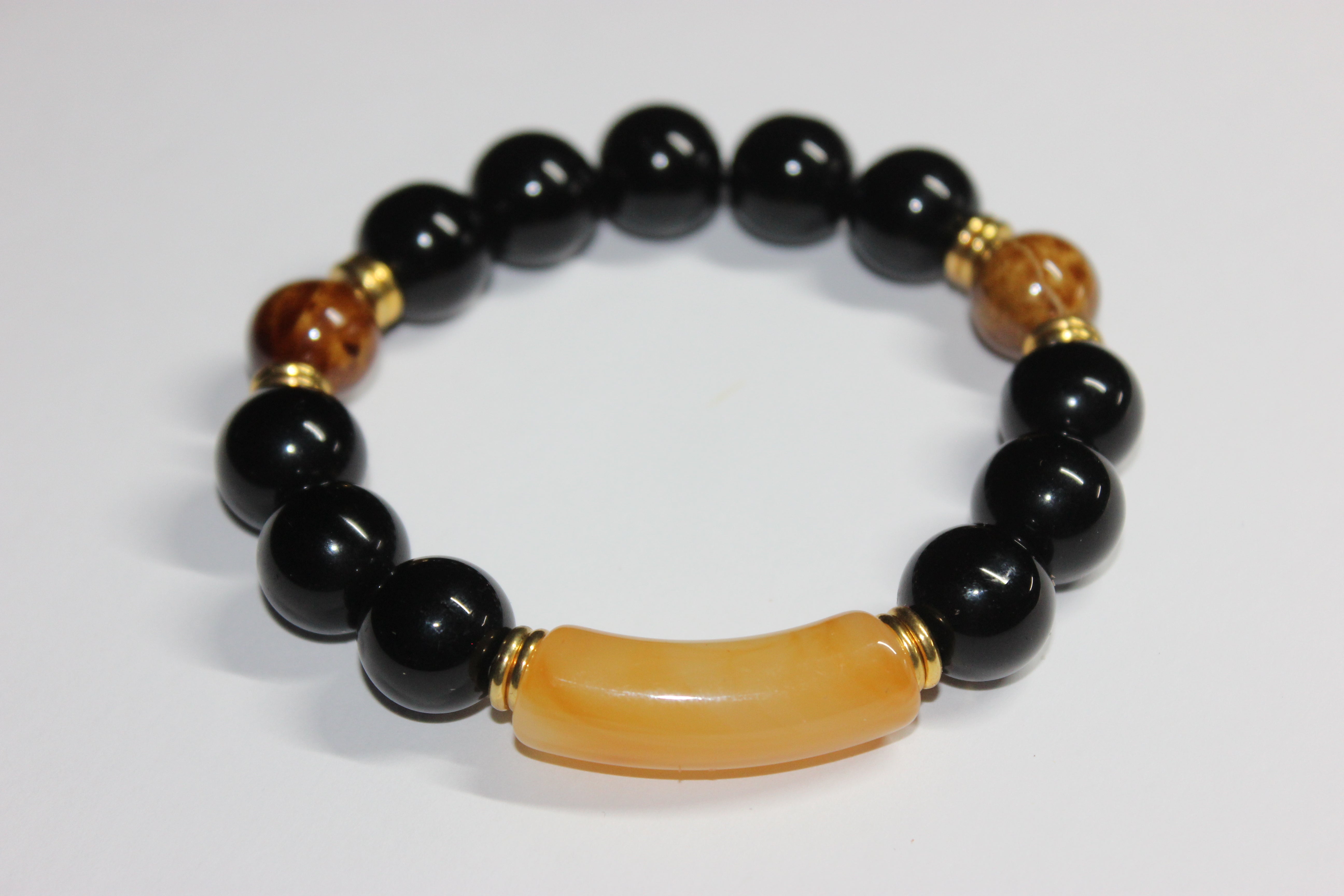 Black Topaz & Brown w/ Gold Beaded Bracelet