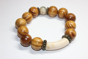 Tan & Wood Beaded Bracelet