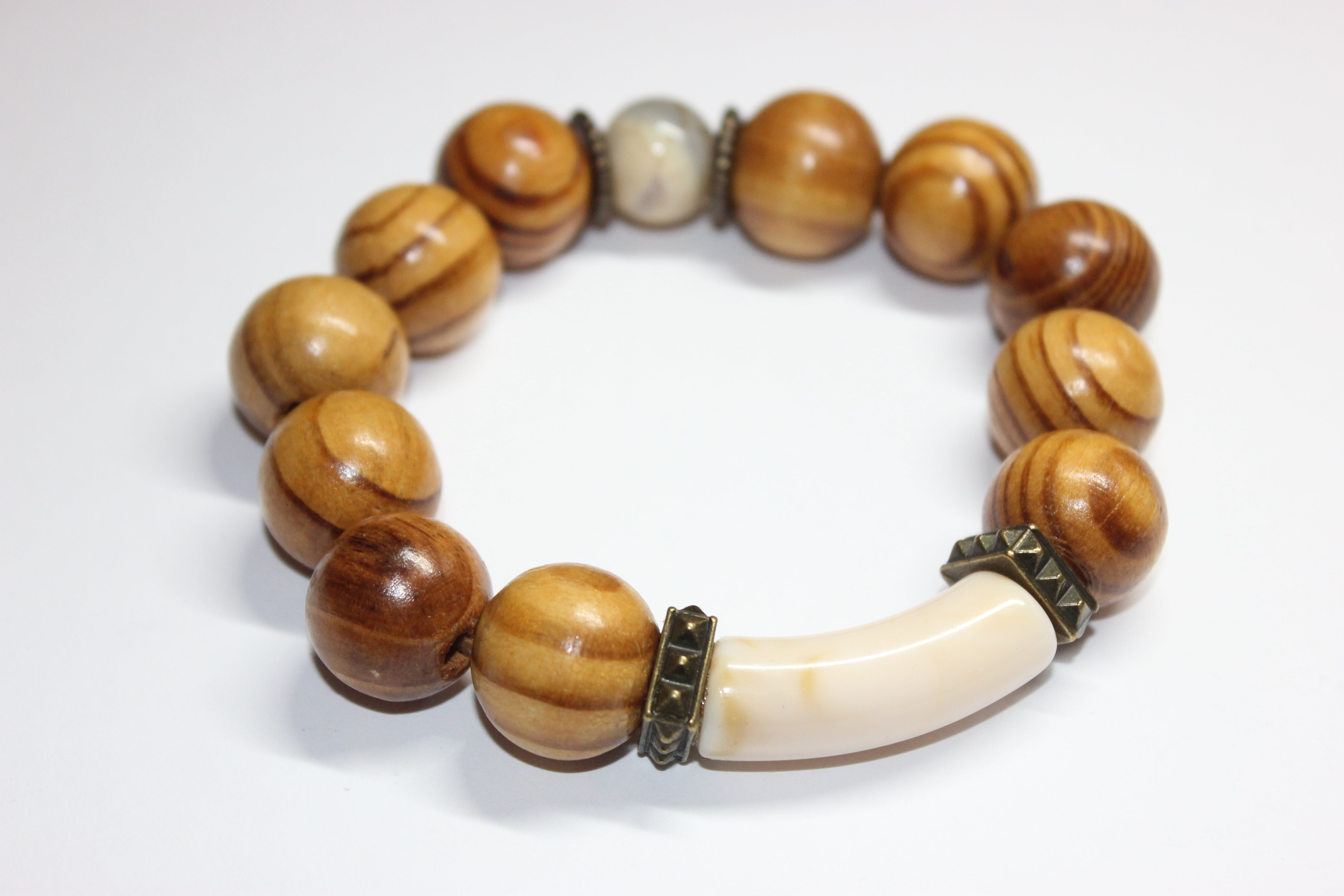 Tan & Wood Beaded Bracelet