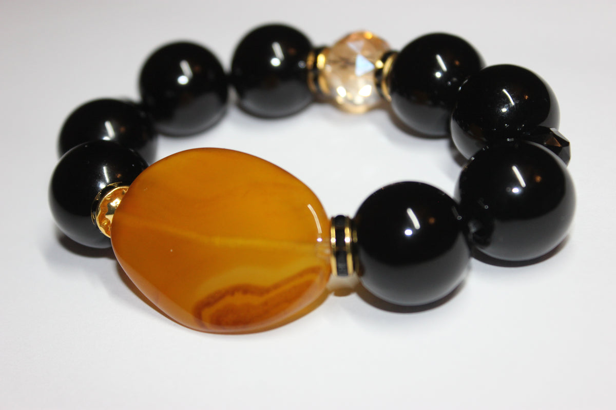 Shades Of Topaz & Black Large Beaded Bracelet