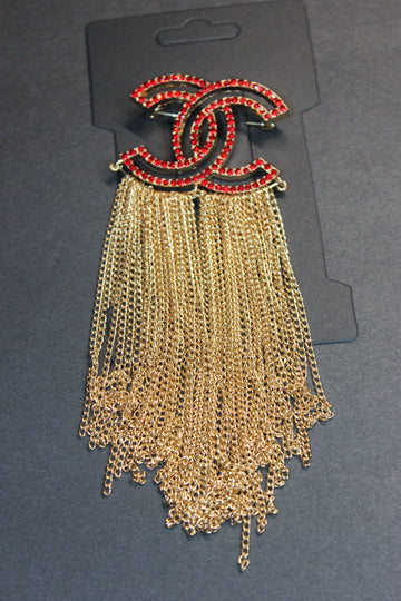 Red & Gold Chain Brooch Pin