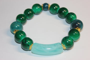 Shades Of Green w/ Aquamarine & Gold BOBCAT Beaded Bracelet