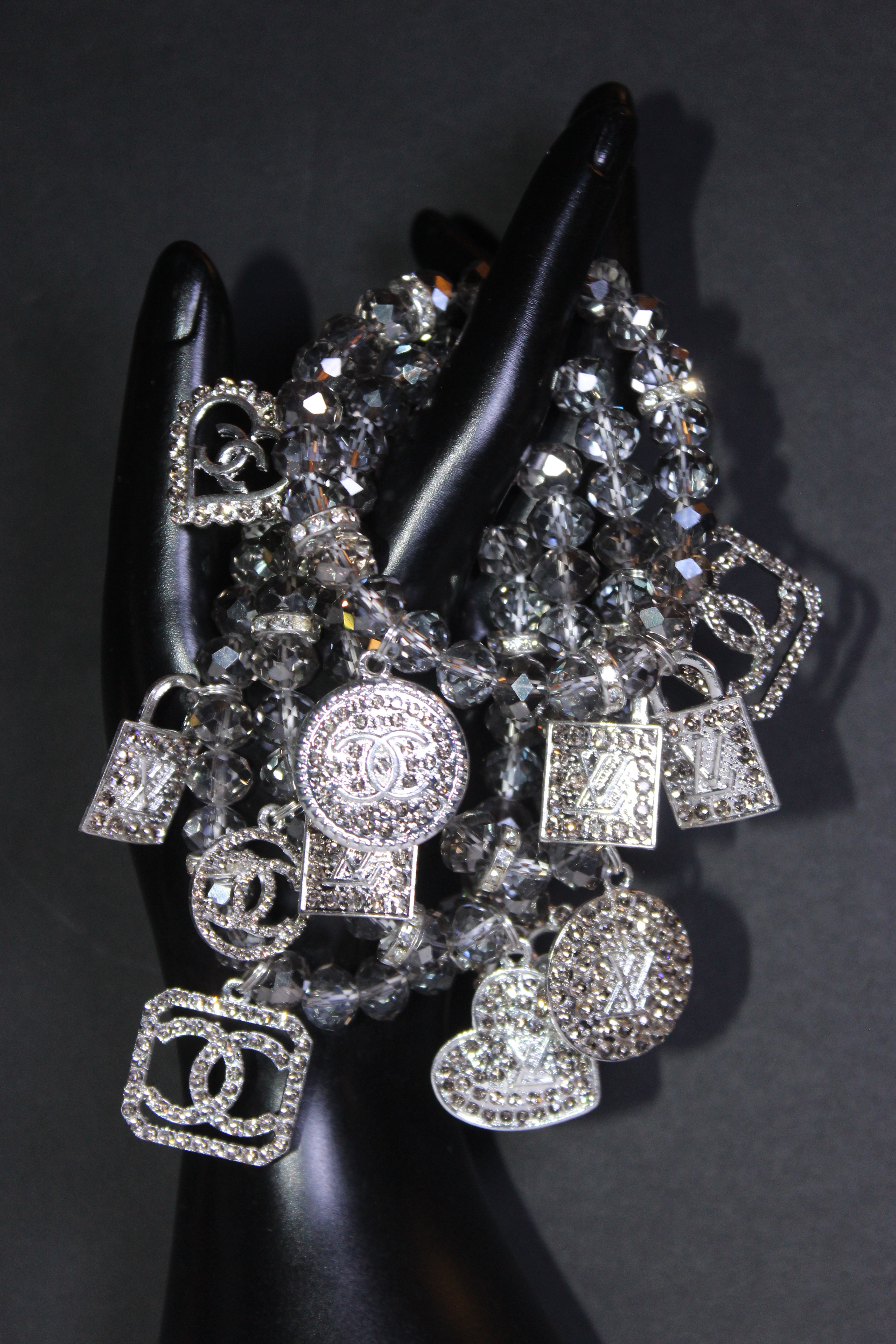 4 Piece Silver Crystal Charm Bracelet Set