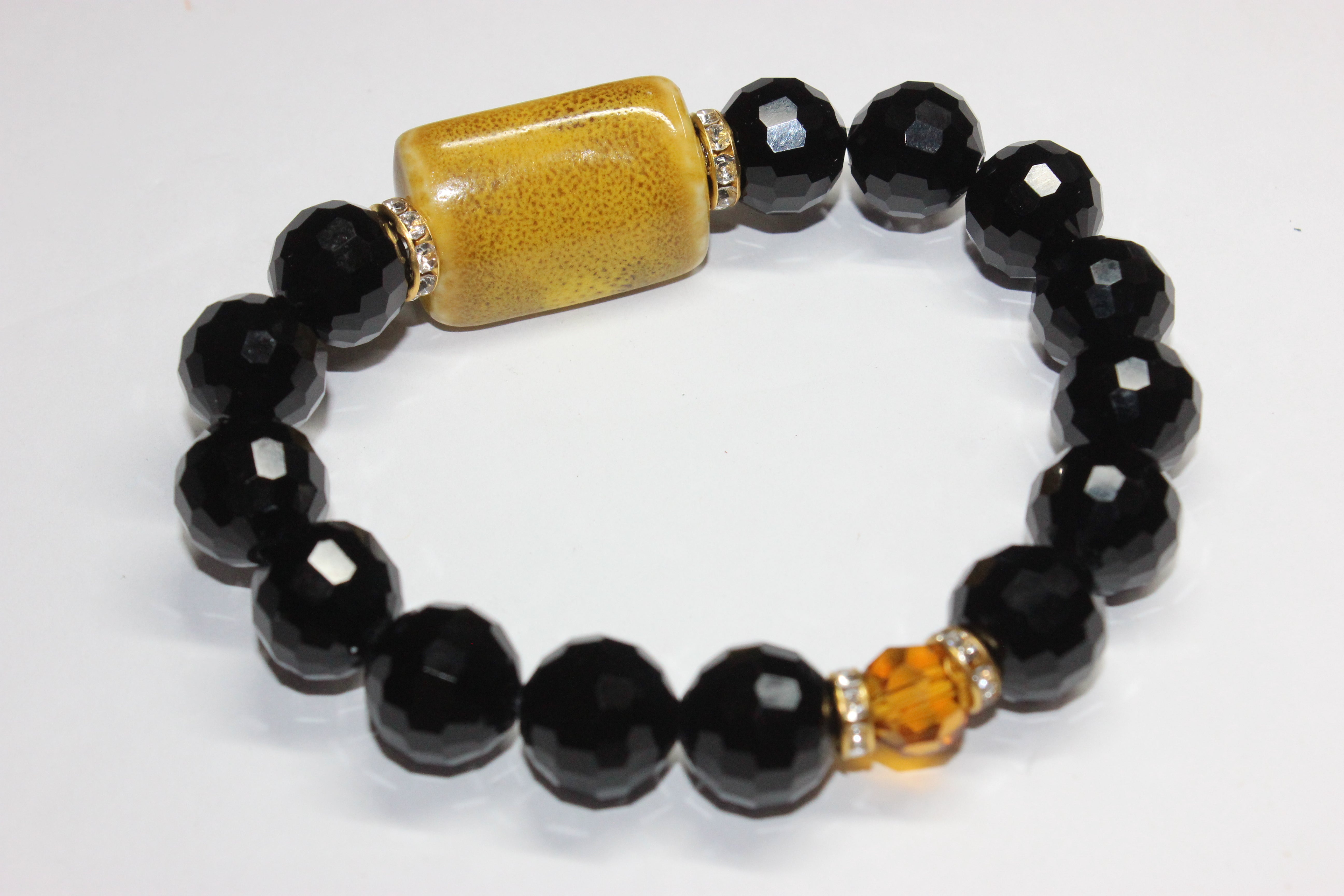 Black/Mustard/Topaz Set In Gold Black Ice Bracelet with Smooth Ceramic Gemstone