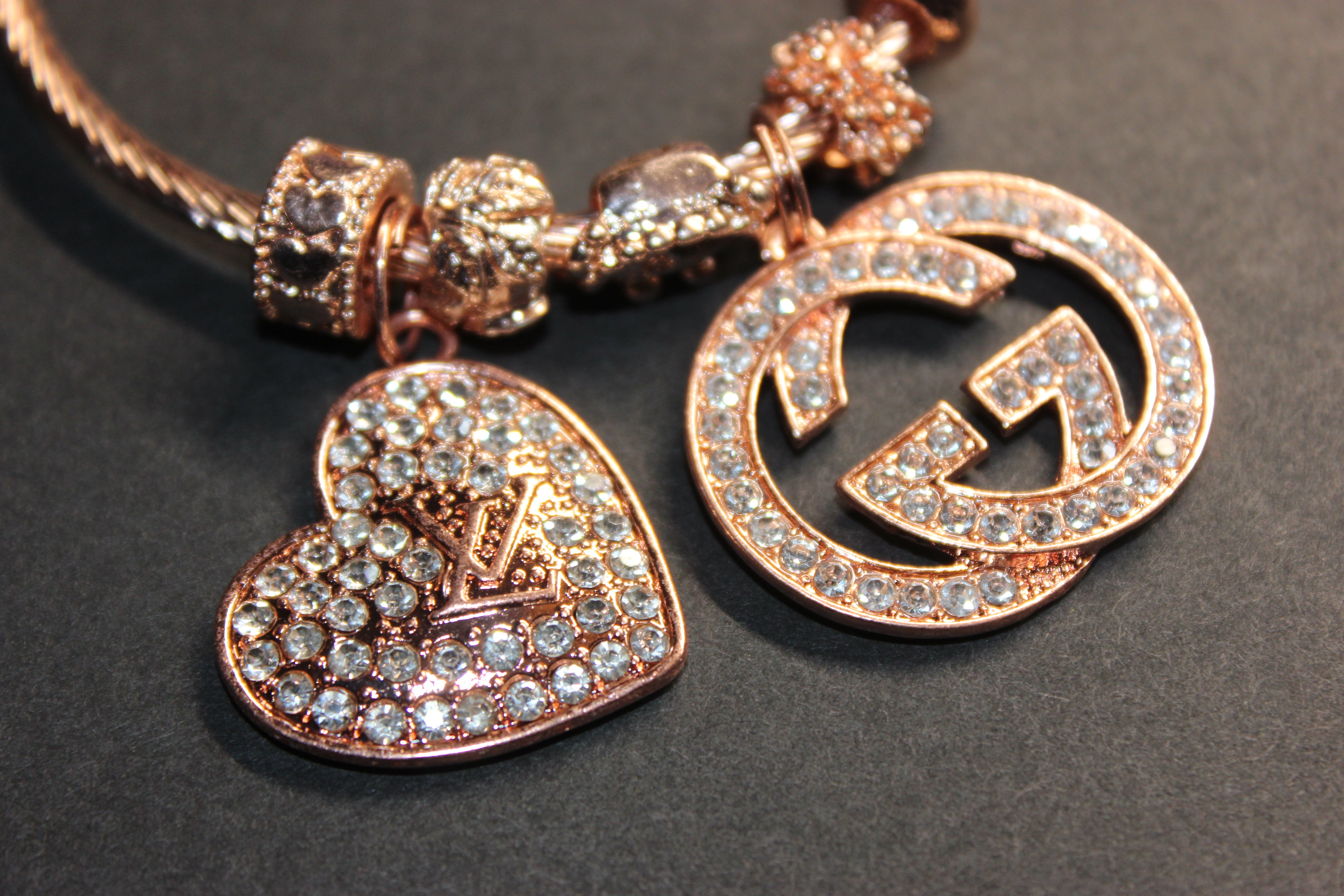 Rose Gold Charm Bangle Bracelet