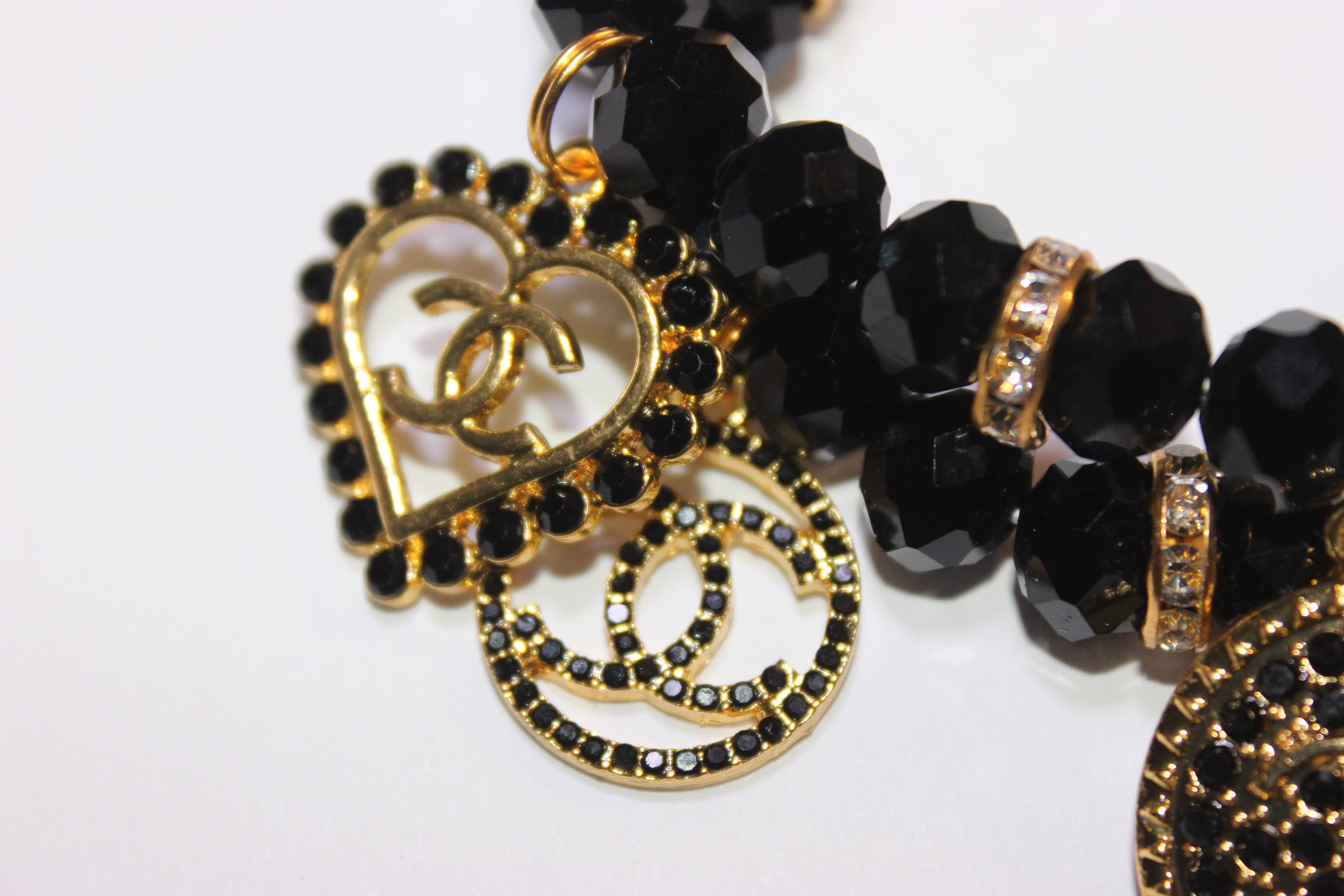 Black & Gold 2 Piece Crystal Charm Bracelet Set