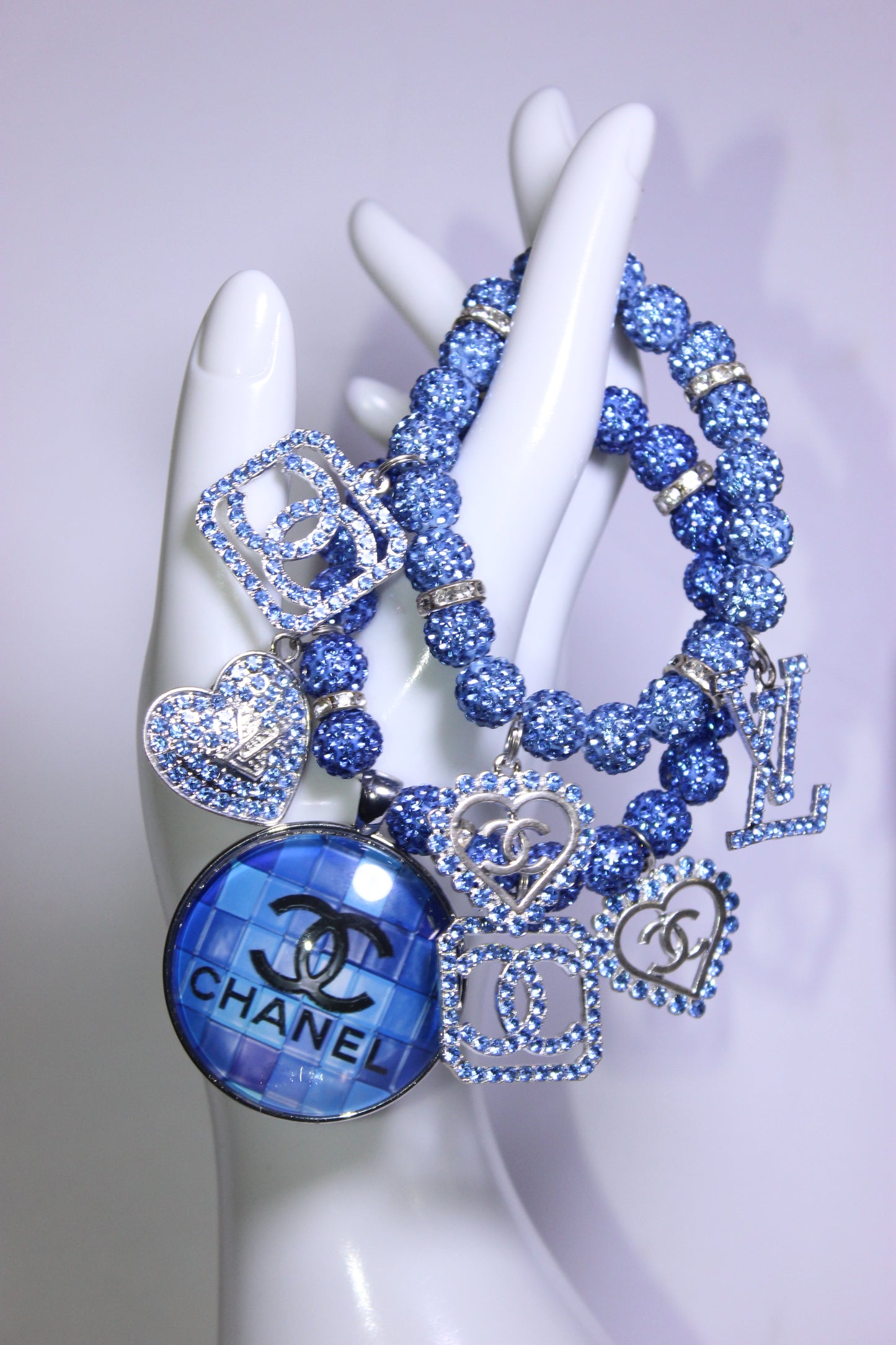 Light Blue 2 Piece Rhinestone Charm Bracelet Set