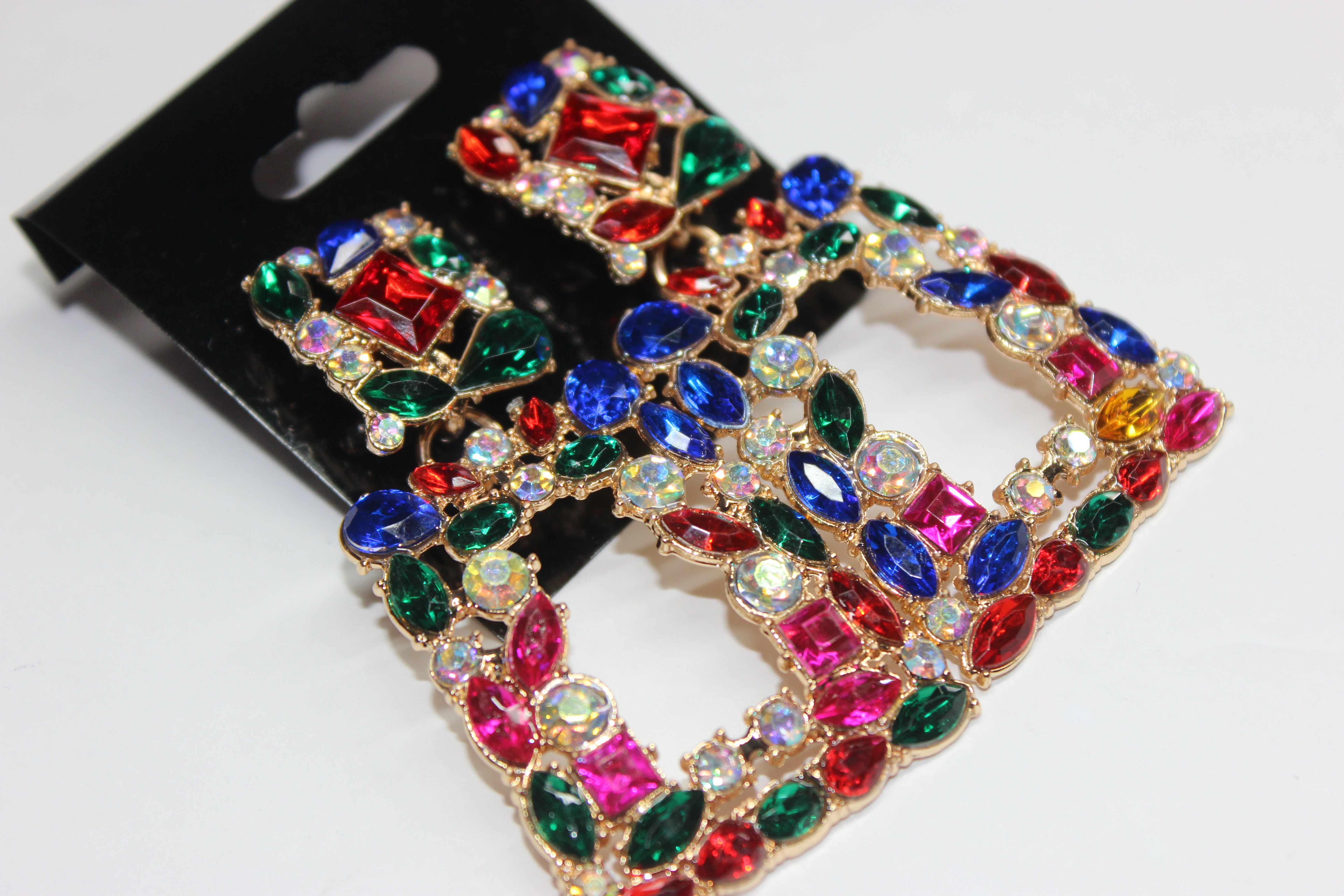 Multicolored Rhinestone & Gold Post Earrings