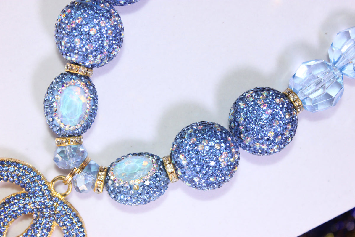 Light Blue Rhinestone Charm Necklace & Earrings Set