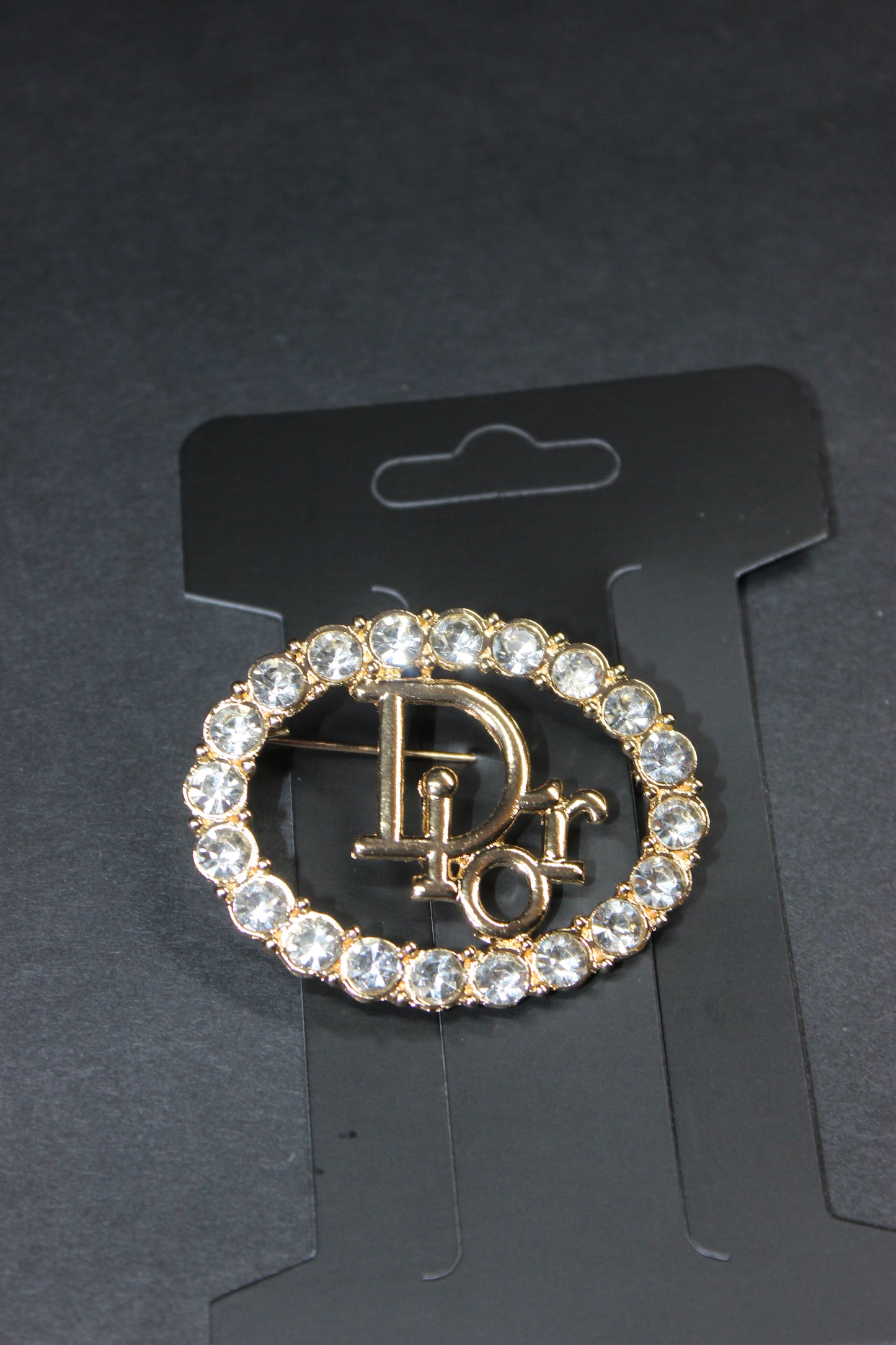 Gold Rhinestone Oval Style Brooch Pin
