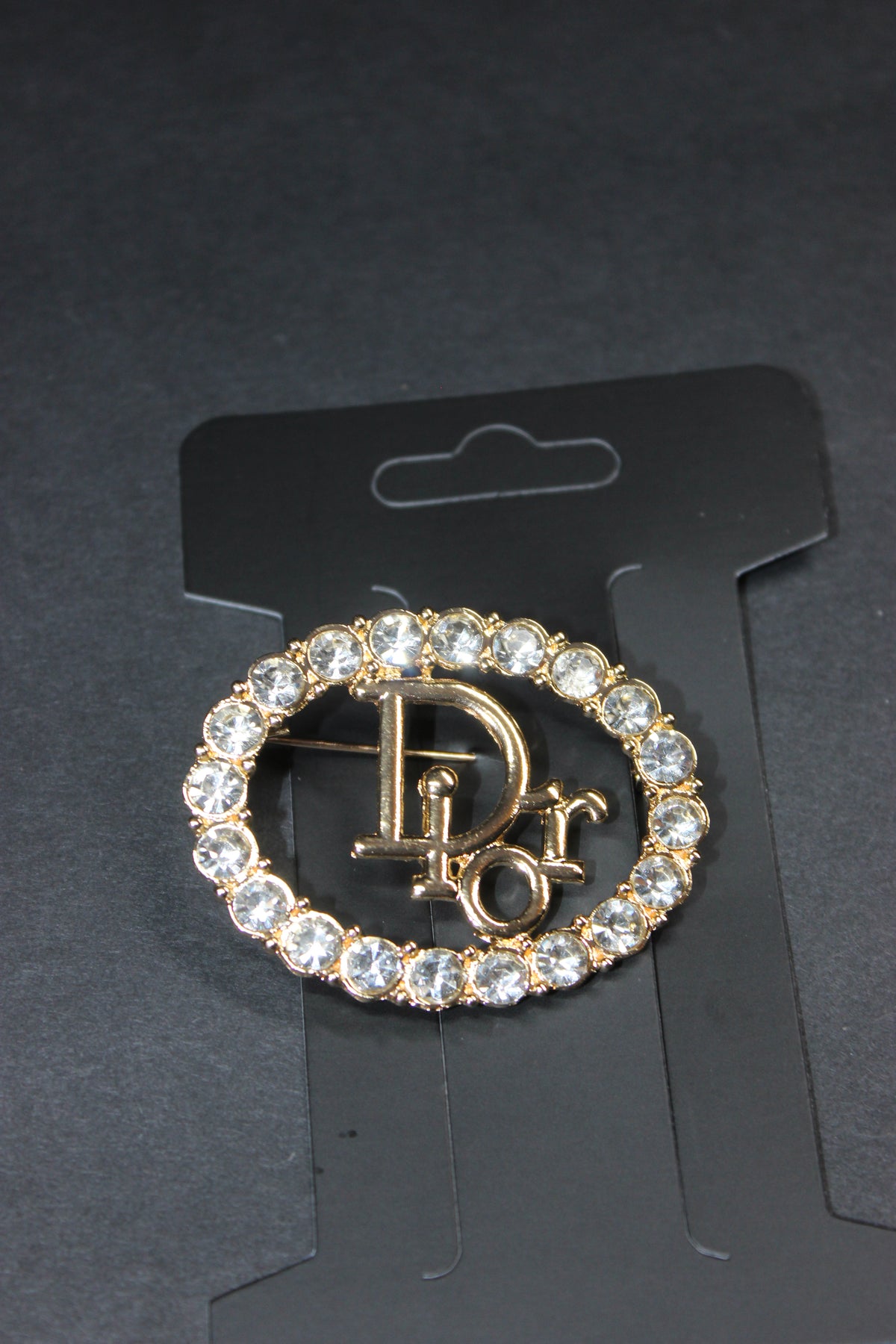 Gold Rhinestone Oval Style Brooch Pin
