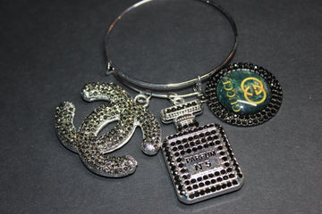 Grey/Black/Silver Charm Bangle