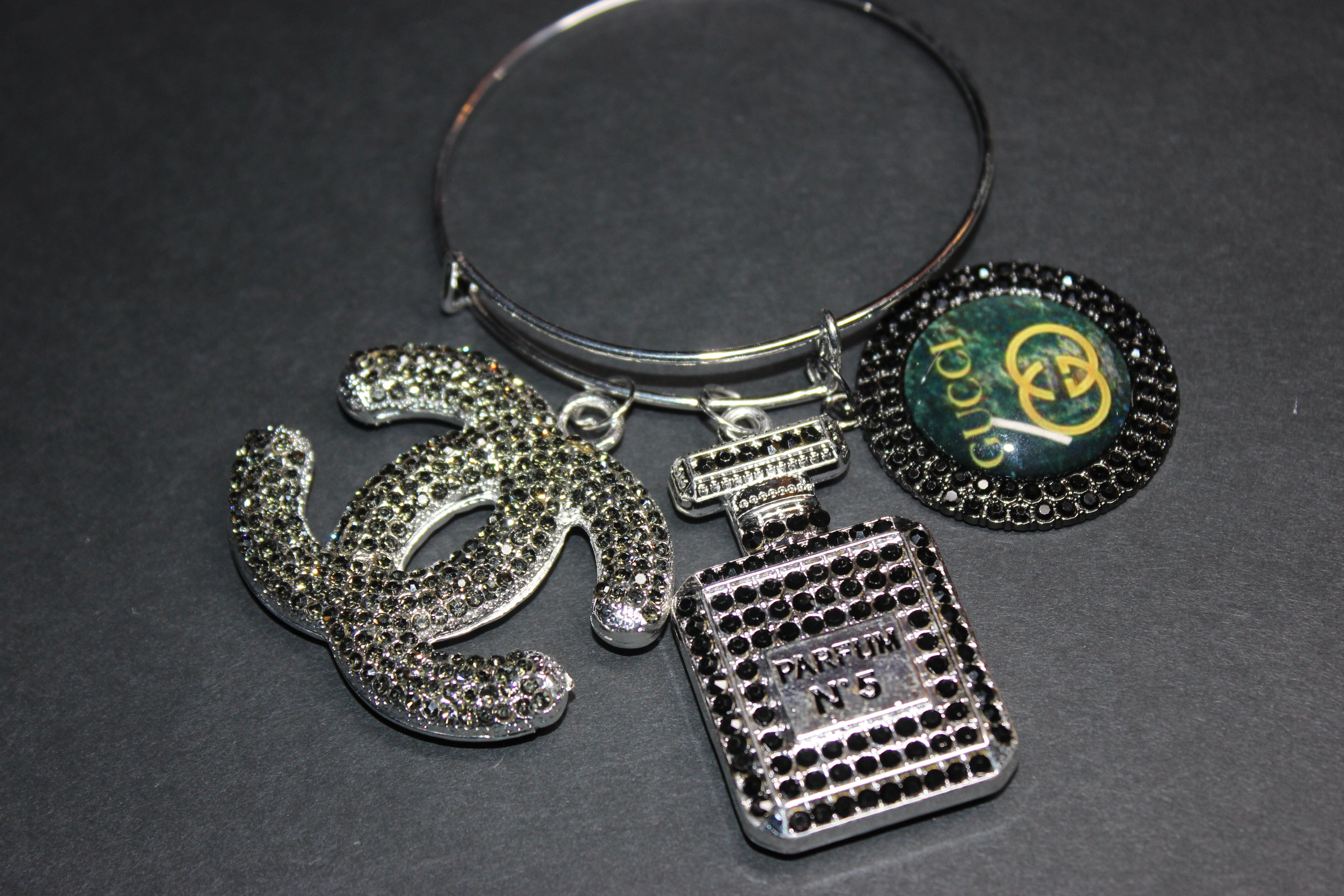 Grey/Black/Silver Charm Bangle