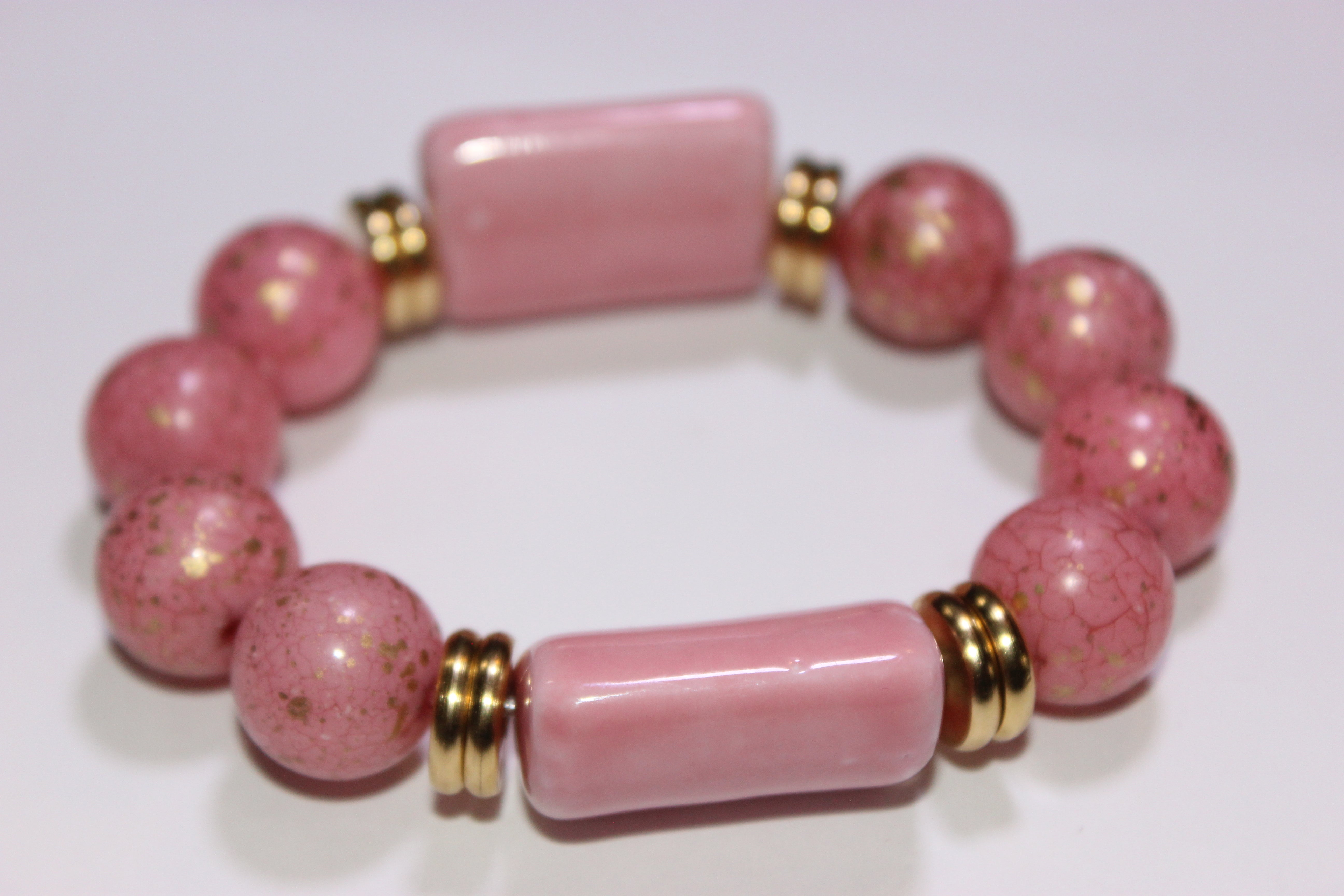 Pink & Gold Pink Paint Splash Tweet The Jeweler Exclusive Beaded Bracelet