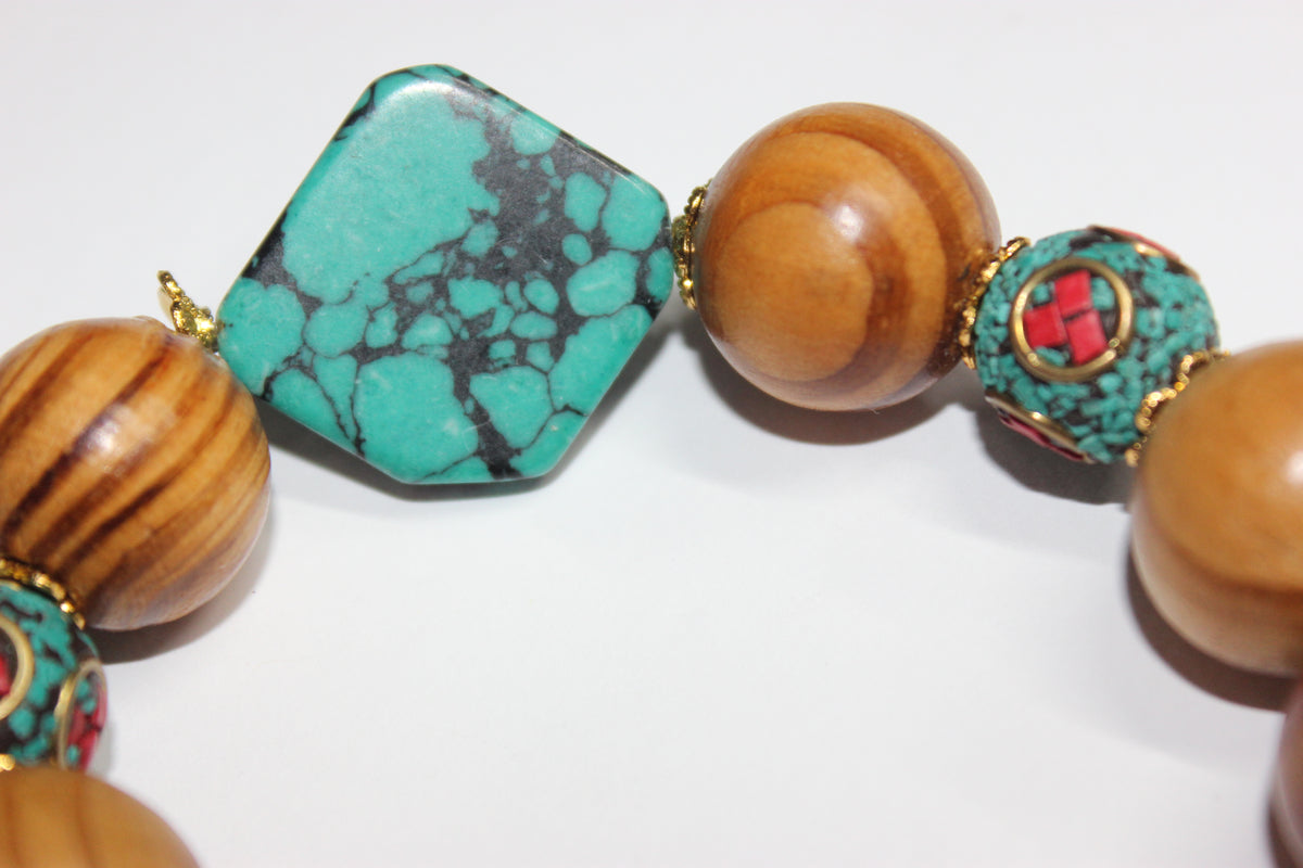 Shades Of Turquoise Wood Beaded Bracelet