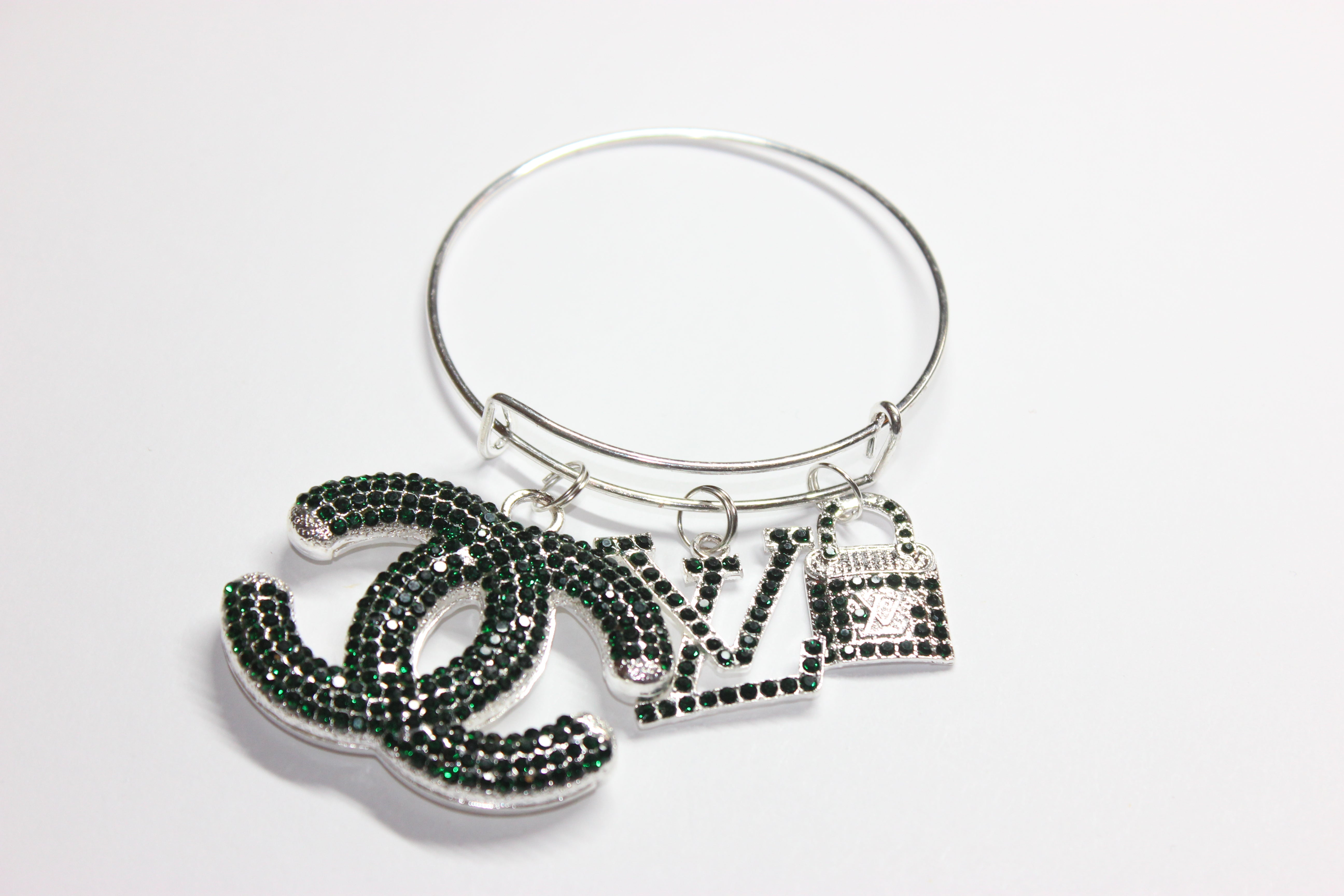Hunter Green & Silver Charm Bangle