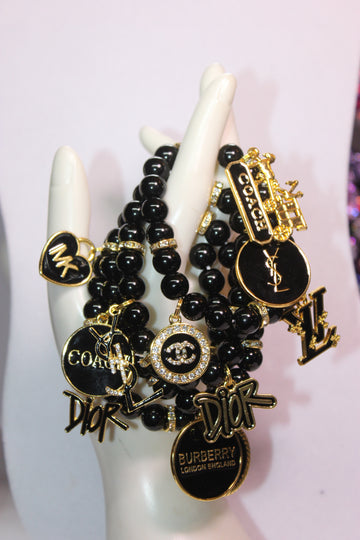 Black & Gold 4 Piece Charm Bracelet Set