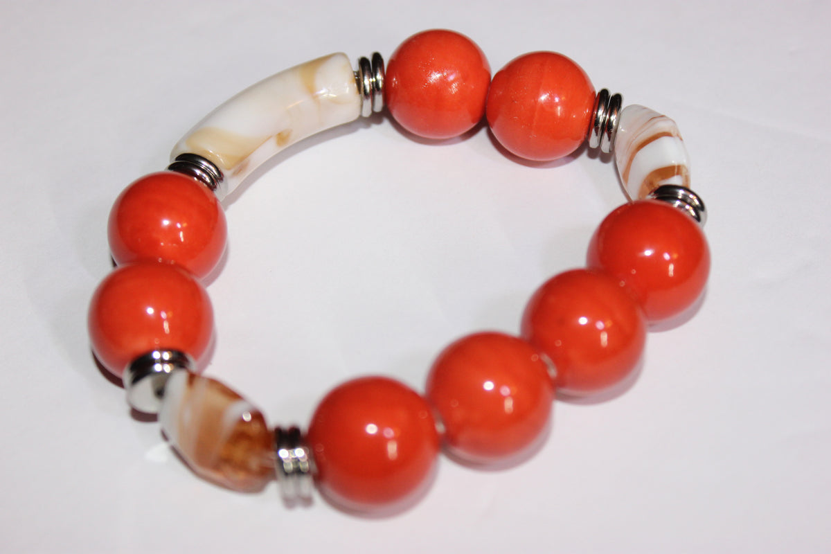 Orange & Beige Earth Tone Beaded Bracelet