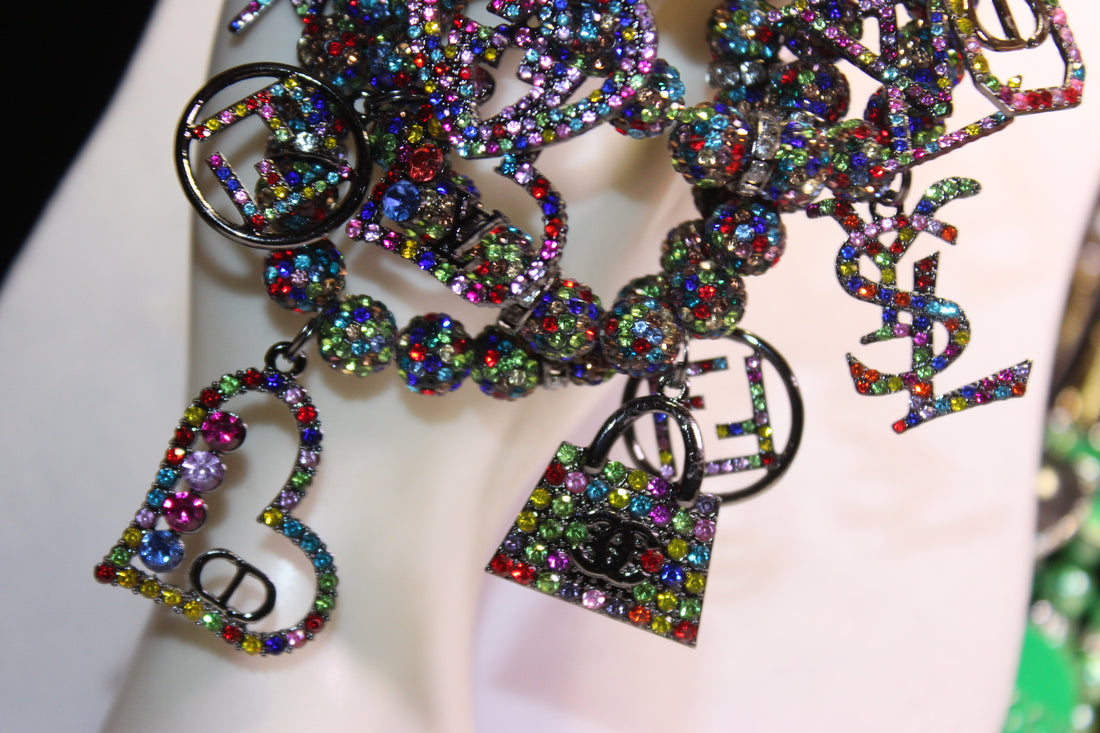 4 Piece Multicolored Rhinestone Charm Bracelet Set