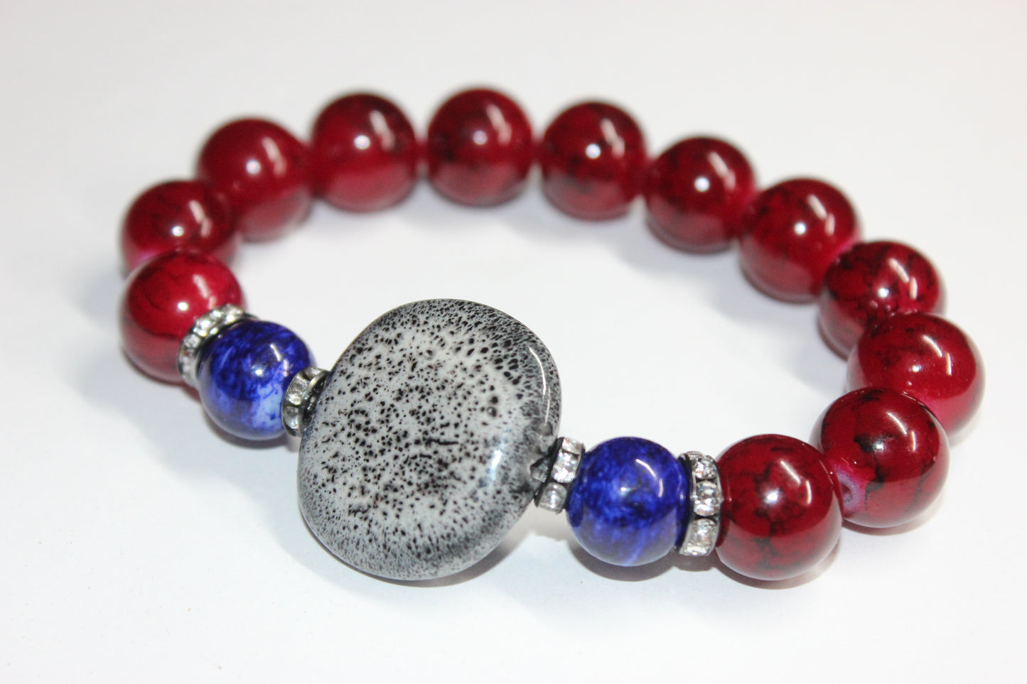 Red & Blue with Smooth Grey Ceramic Gemstone