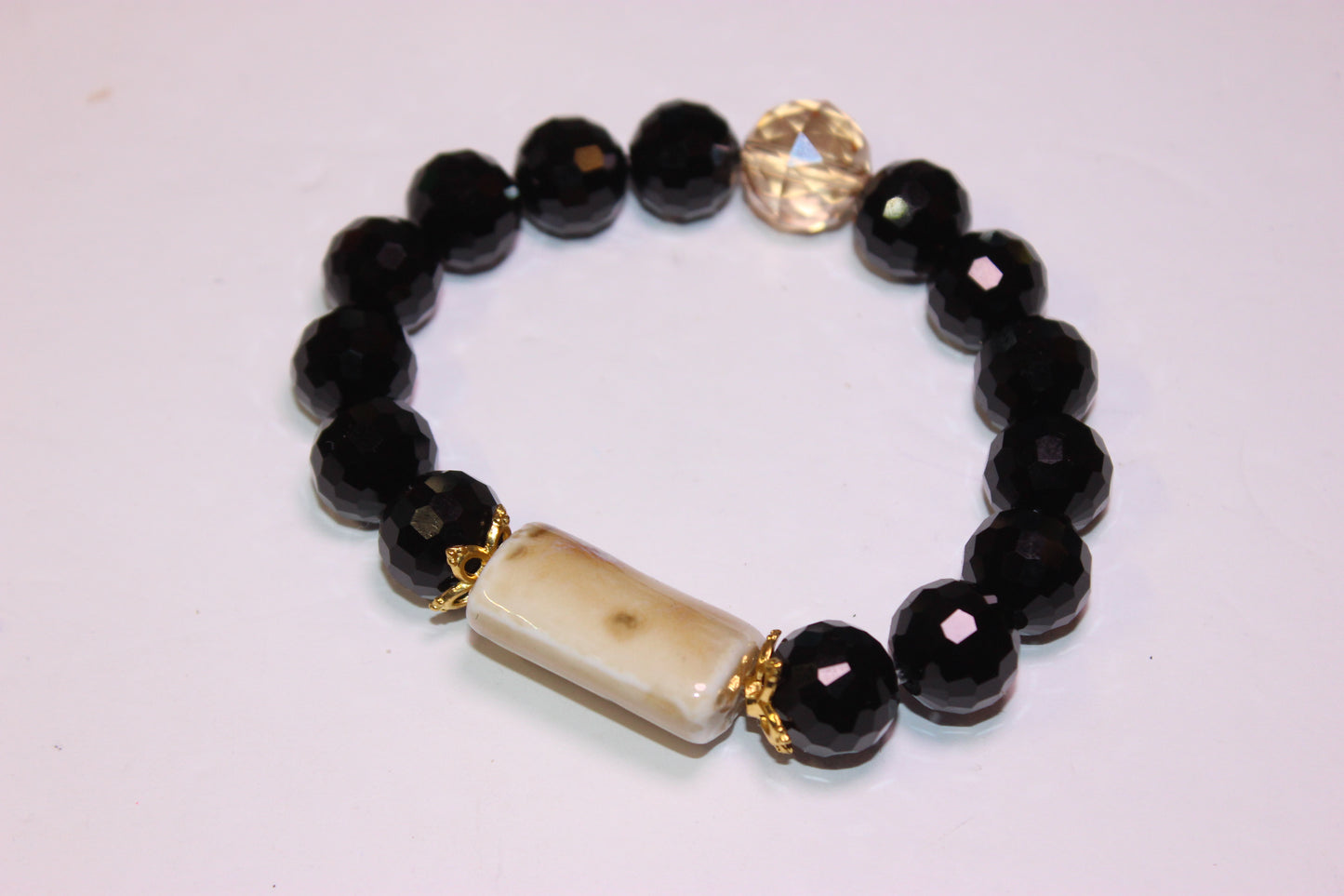 Black Ice Bracelet with Gold & Smooth Ceramic Natural Gemstone