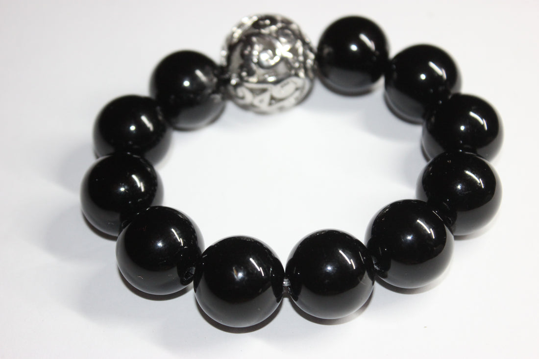 Large Black & Silver Beaded Bracelet