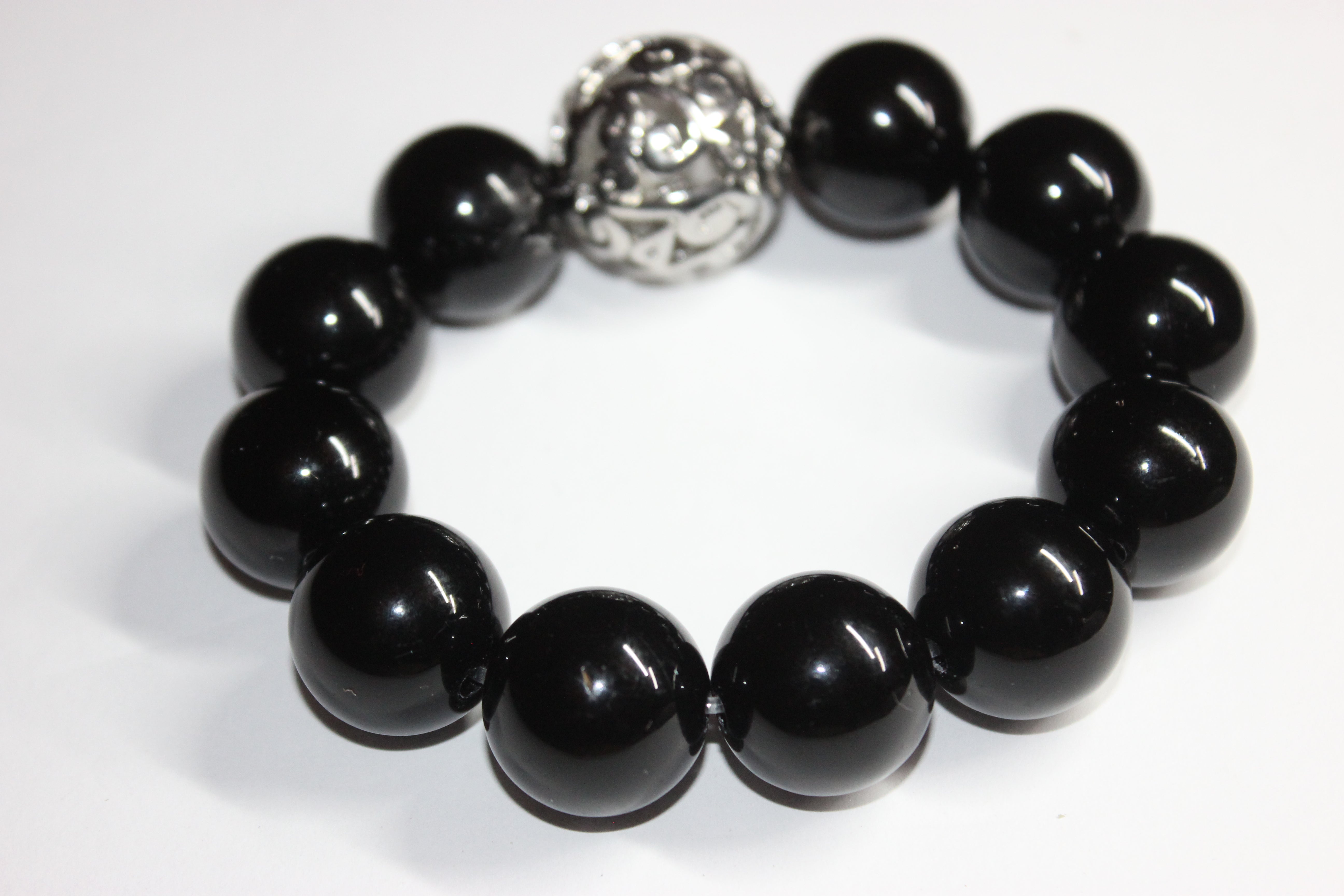 Large Black & Silver Beaded Bracelet