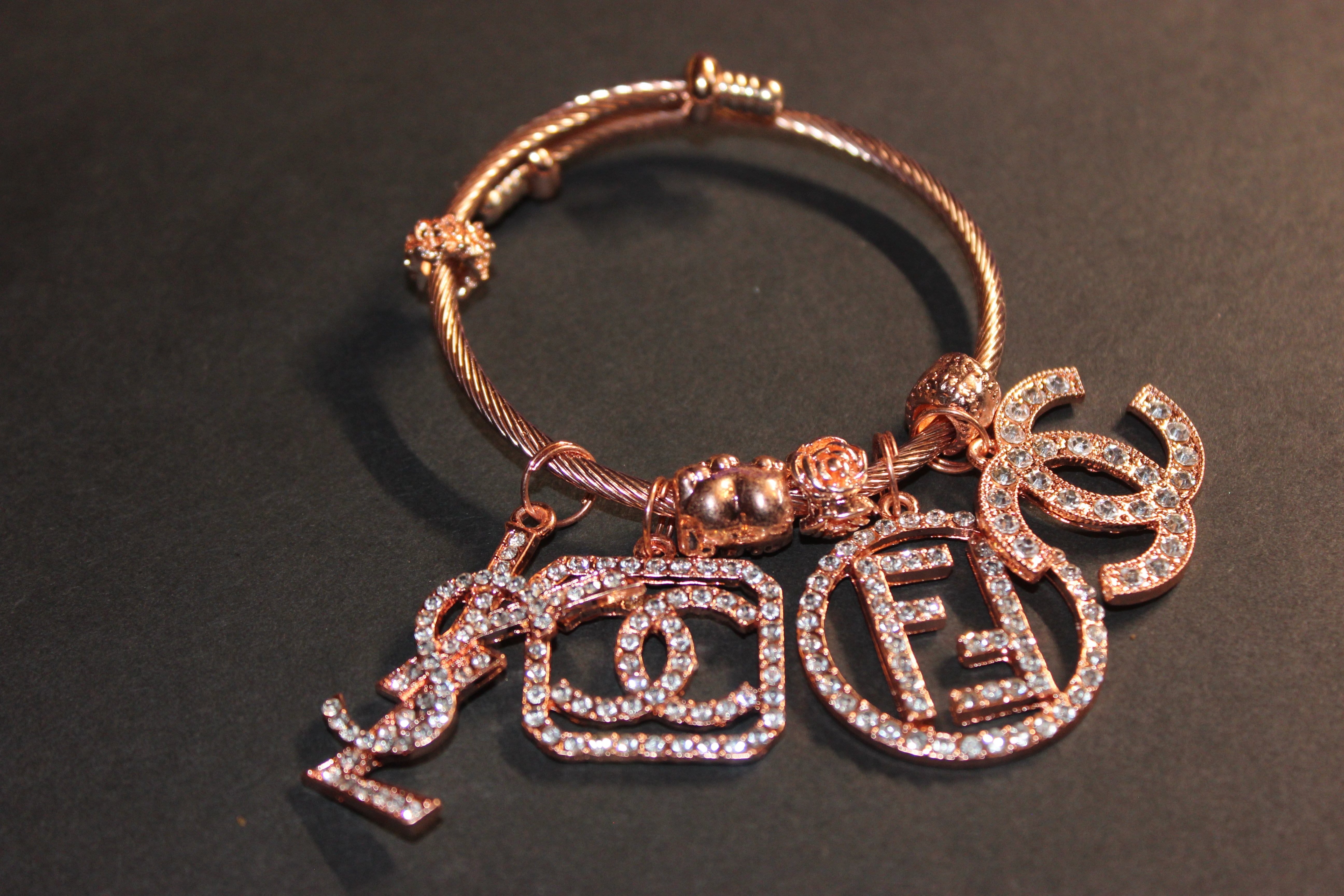 Luxury Rose Gold 4 Charm Bangle Bracelet
