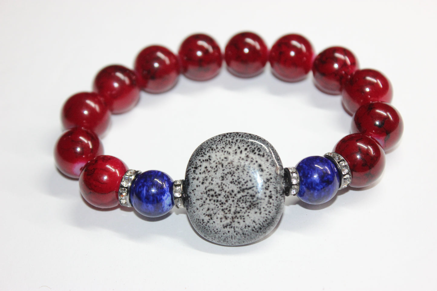 Red & Blue with Smooth Grey Ceramic Gemstone