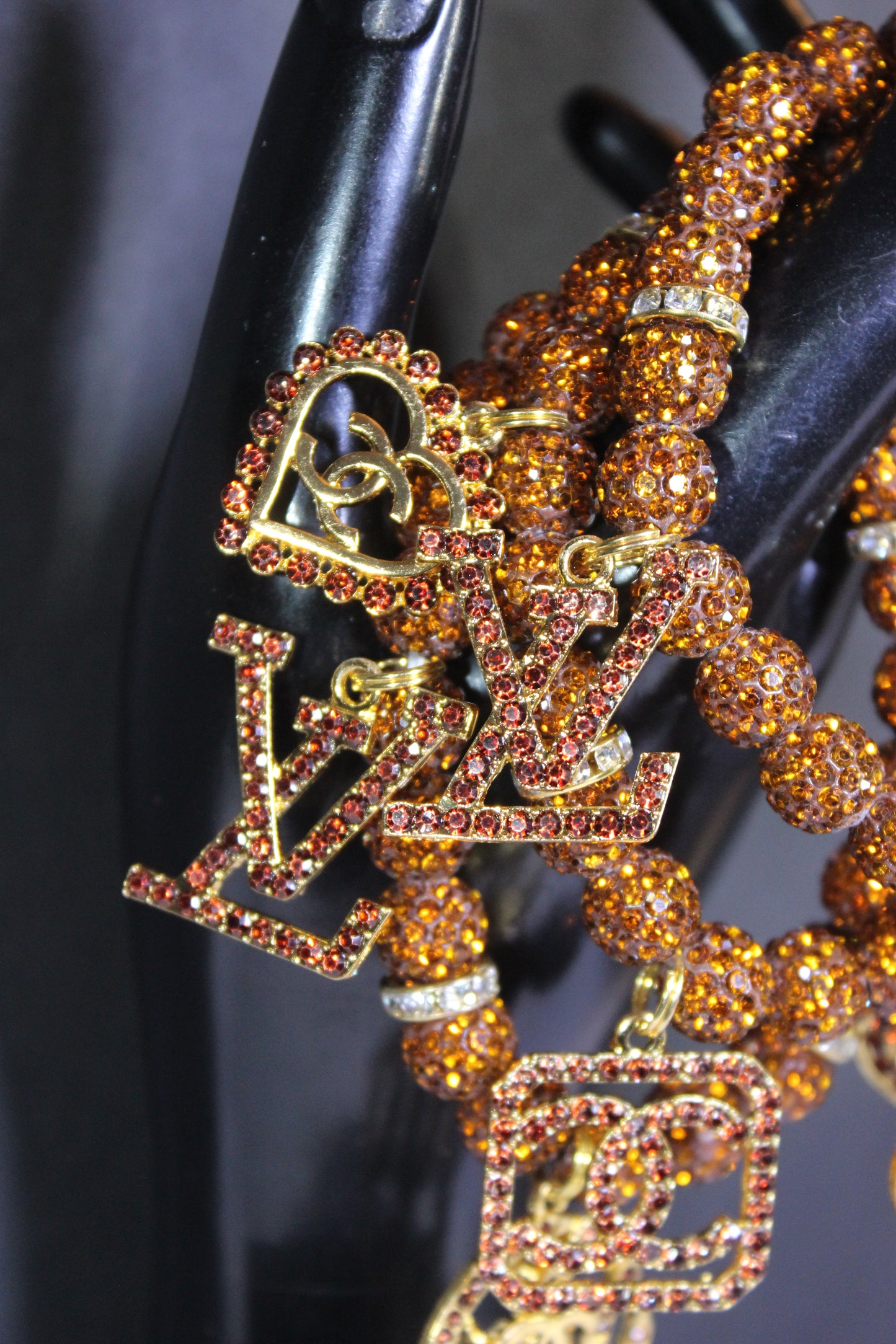 3 Piece Brown Gold & Topaz Rhinestone Charm Bracelet Set