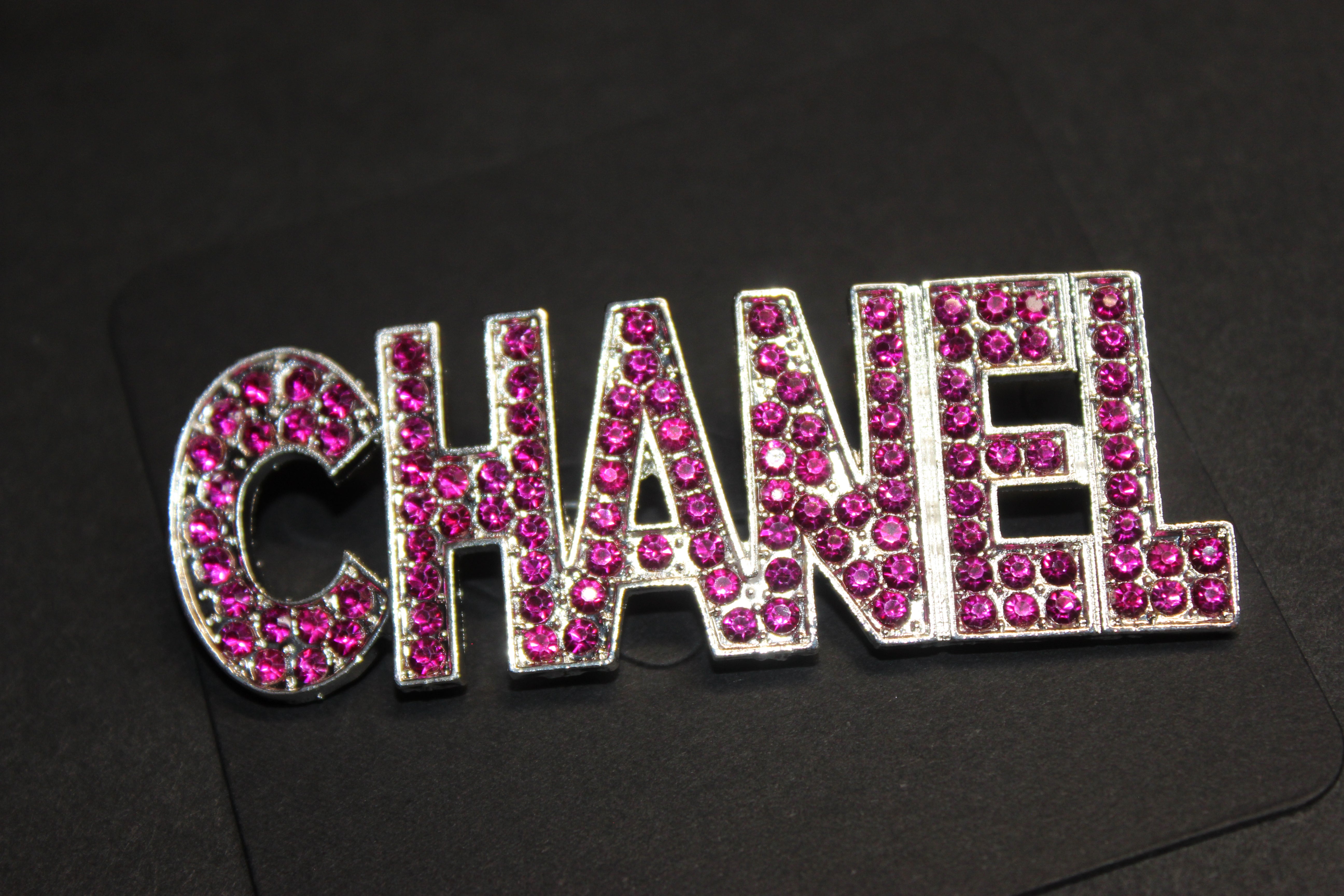 Hot Pink & Silver Rhinestone Brooch Pin