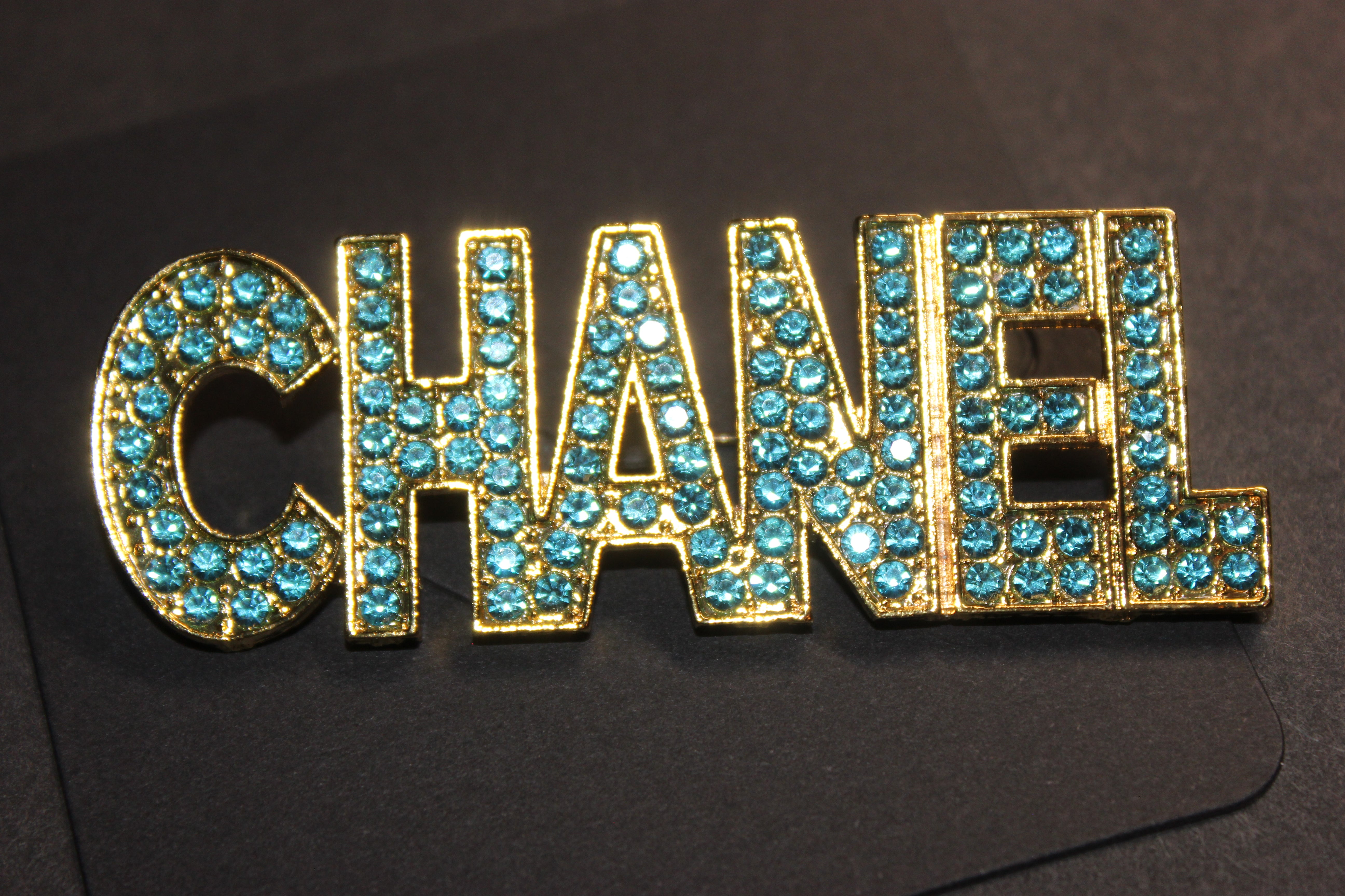 Aquamarine & Gold Rhinestone Brooch Pin