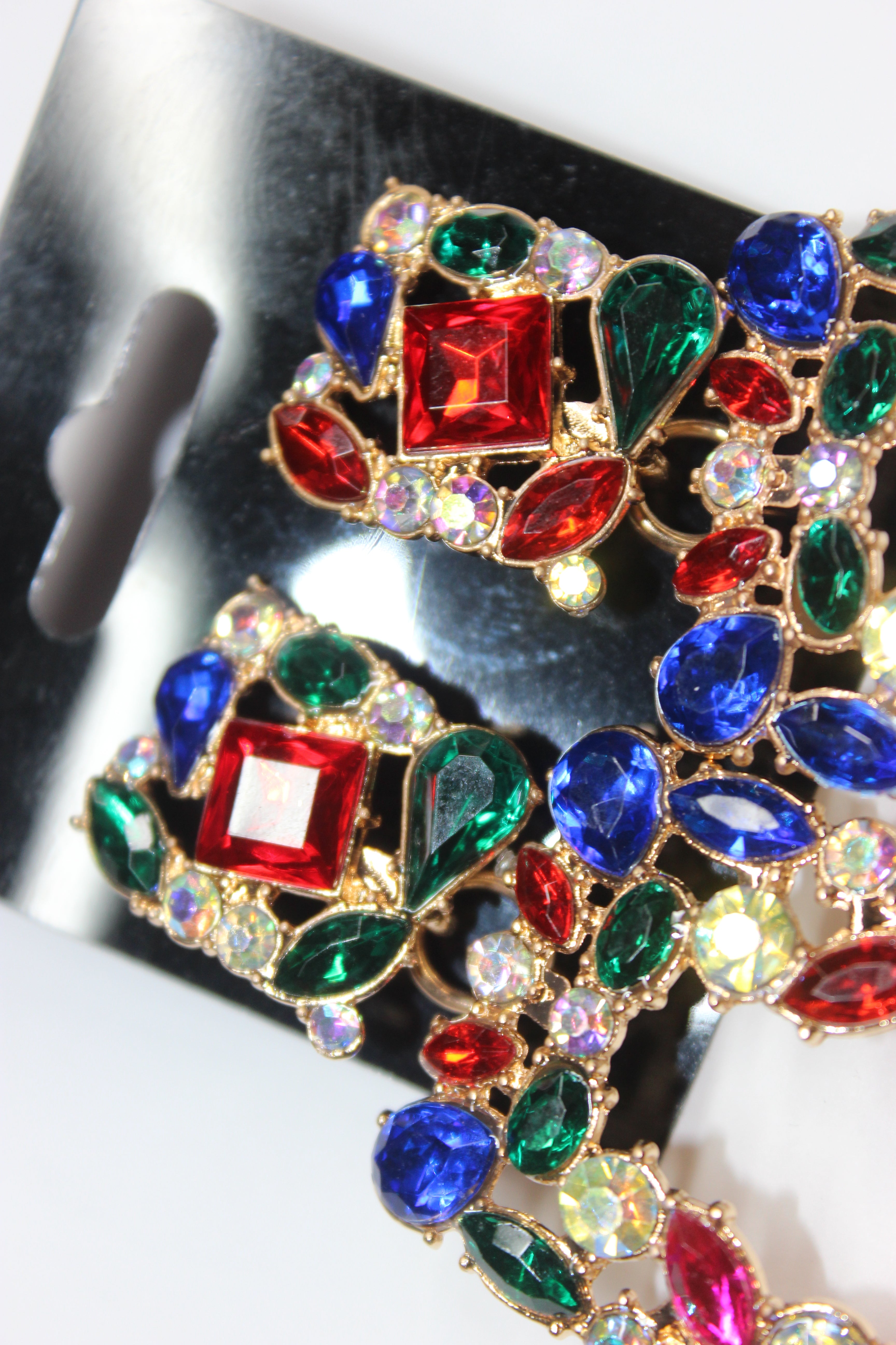 Multicolored Rhinestone & Gold Post Earrings