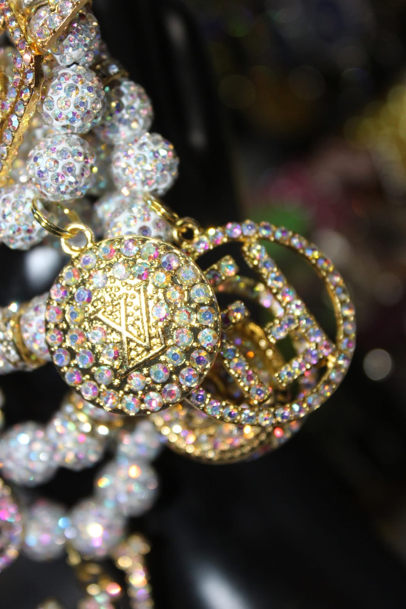 4 Piece Iridescent & White w/Gold Charm Bracelet Set
